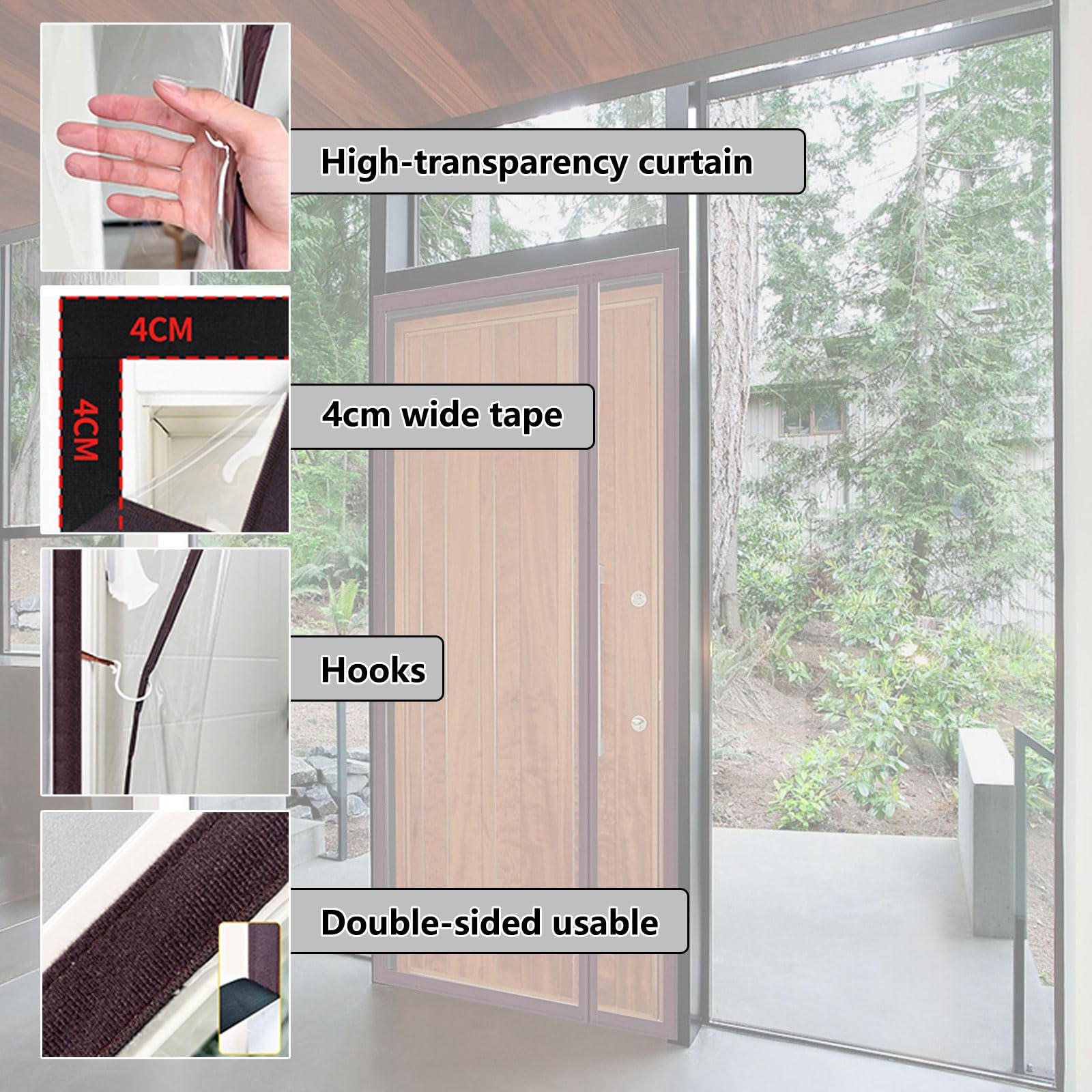 Magnetische Wärmeisolierende Türvorhänge Hochwertige Insektenschutzgitter für Wintertüren Transparente Trennwandabdeckung Schiebetür Küche Balkon Und Balkon,A,100x210cm