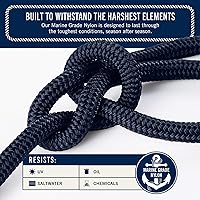Vista 4 de RainierSupplyCo - Cuerda de anclaje para barco, línea de anclaje de cuerda marina de doble trenzada, línea de navegación de nailon de 50 pies x 3/8