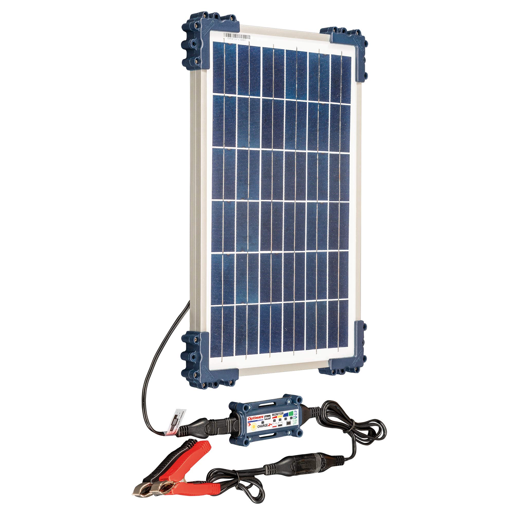 OptiMate Solar Duo + 10W Solar Panel, TM522-D1, Solarlade- & -wartungsgerät für 12.8V / 13.2V Lithium & 12V Blei-Säure Batterie, Blau