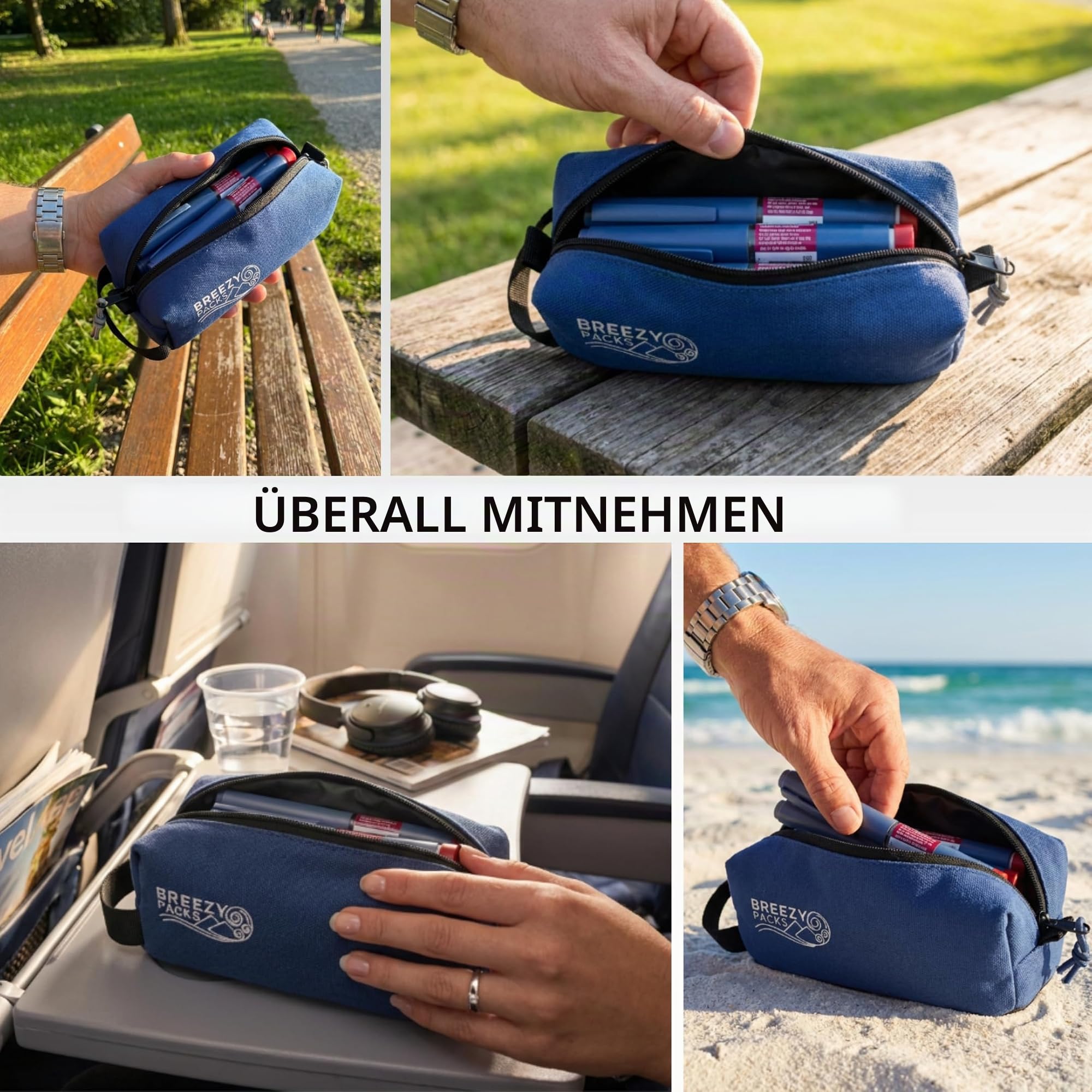 Breezy Extra | BreezyPacks | Insulinstift-Kühltasche für Reisen | EpiPen-Tragetasche, medizinische Kühltasche für Reisen | Lädt sich selbst auf – kein Benetzen, Einfrieren oder Strom erforderlich |