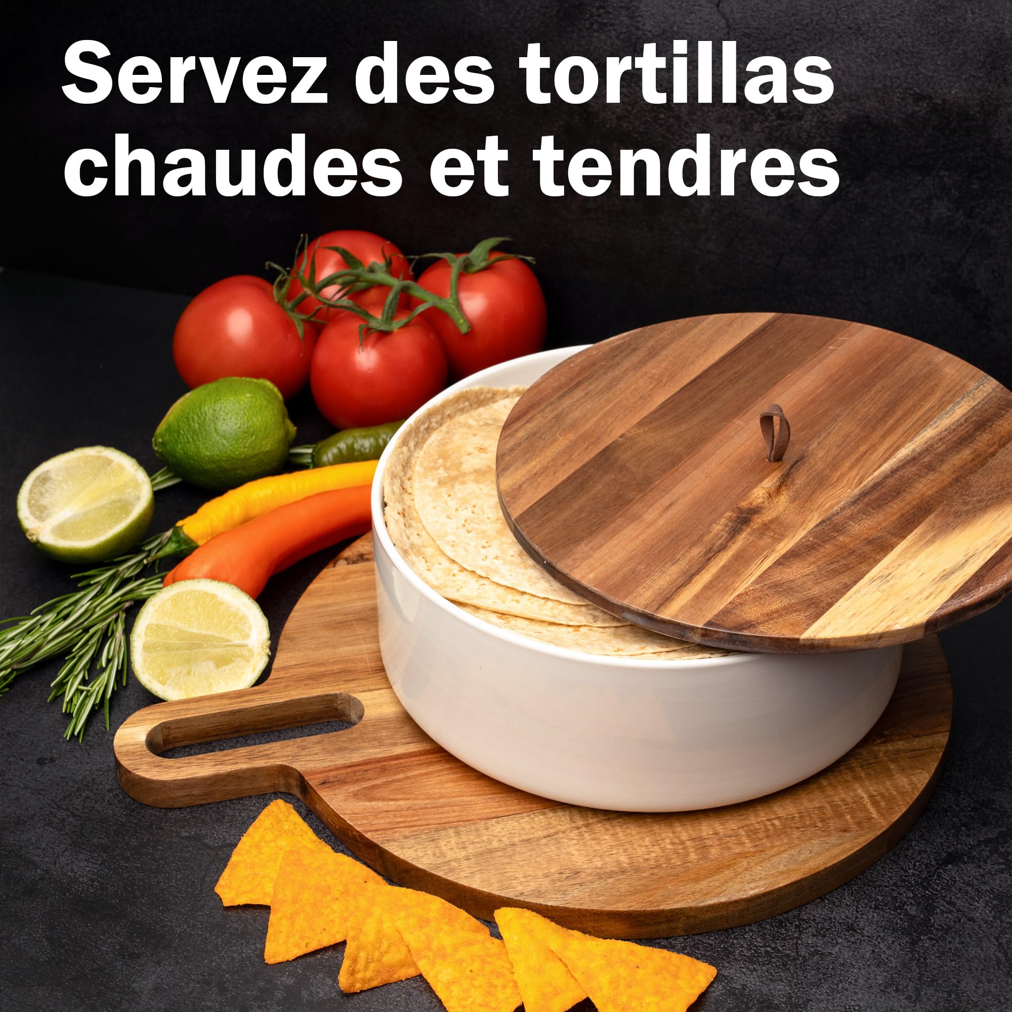 Tortillada - Réchauffeur de tortillas en céramique avec couvercle 23,5 cm, réchauffeur de pain, réchauffeur de crêpes, porte-tortillas avec couvercle - Passe au micro-ondes