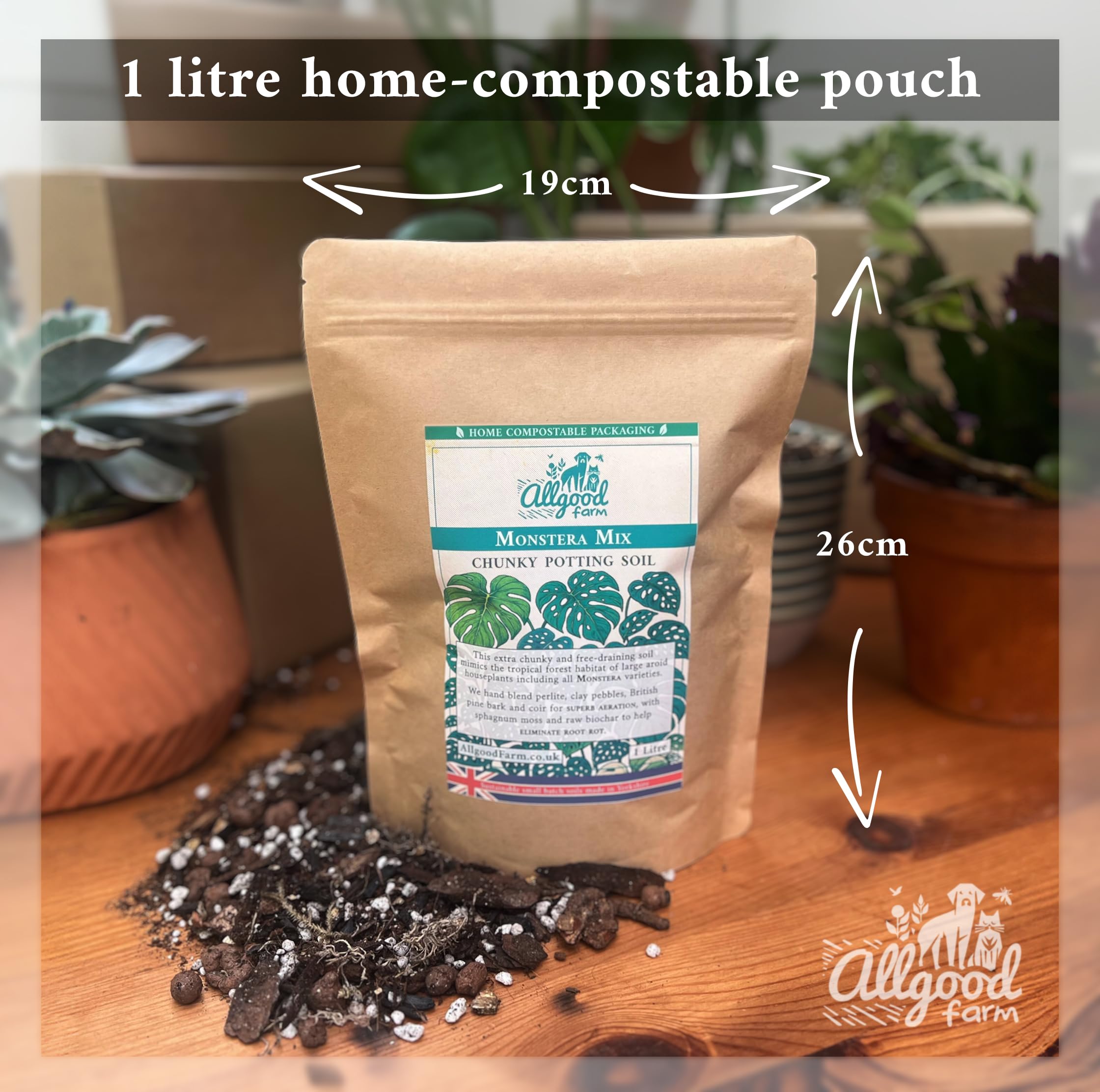 Allgood Farm Monstera Soil - Chunky Aroid Potting Soil Mix for Swiss Cheese Plant Deliciosa, Albo (1 Litre) - Image 3