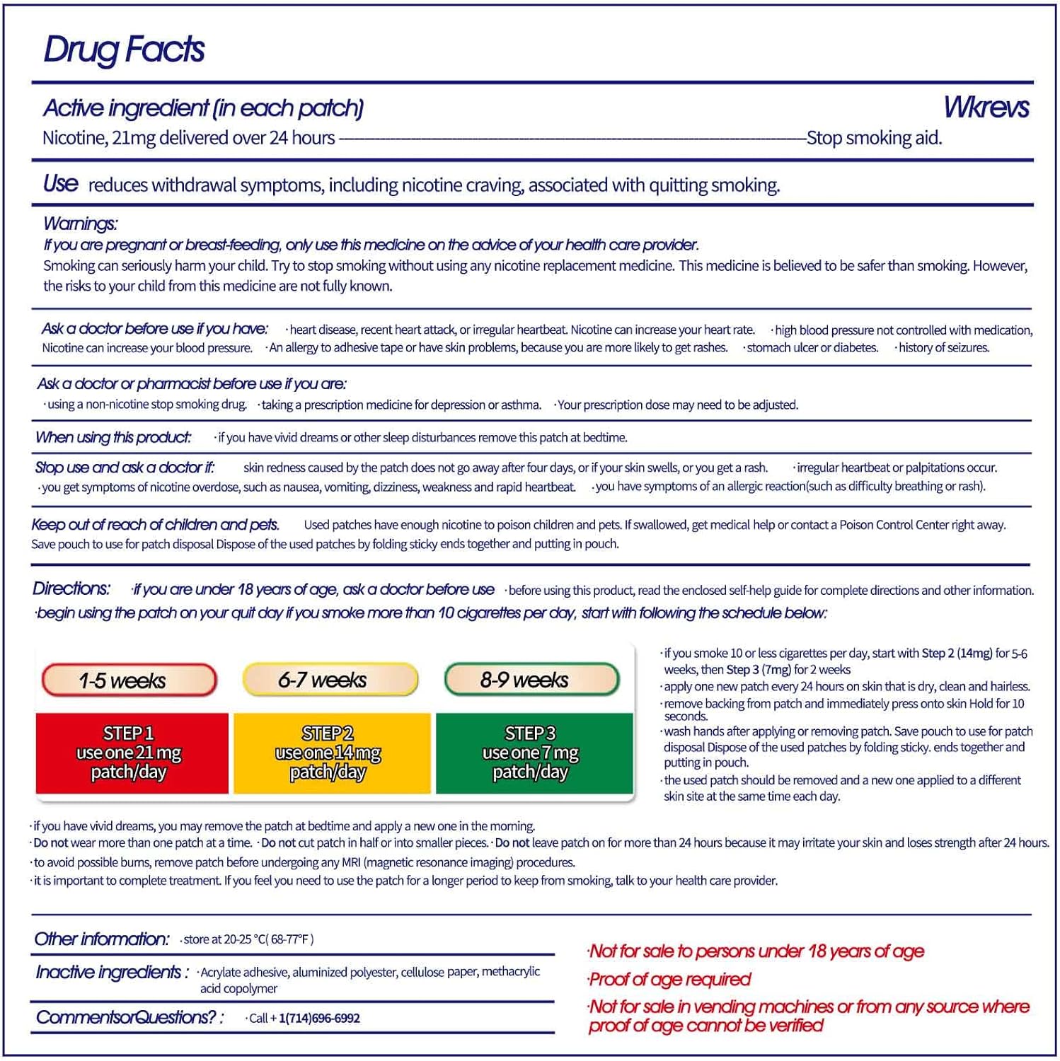 Wkrevs 21mg Step 1 Nicotine Patches to Help Quit Smoking, Delivered Over 24 Hours Nicotine Transdermal System Stop Smoking Aids- 21 Patches : Health & Household