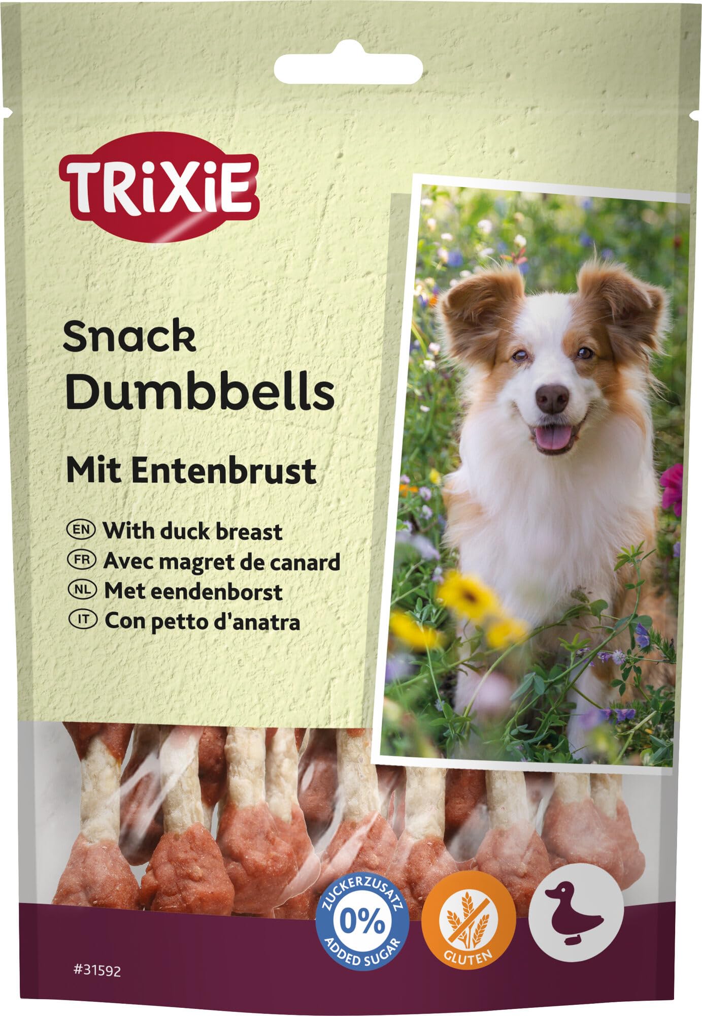TRIXIE Hundeleckerli PREMIO Duck Bites Hundesnack - herzhaftes Leckerli mit Entenfleisch, ohne Zuckerzusatz und Gluten 80 g - 31592