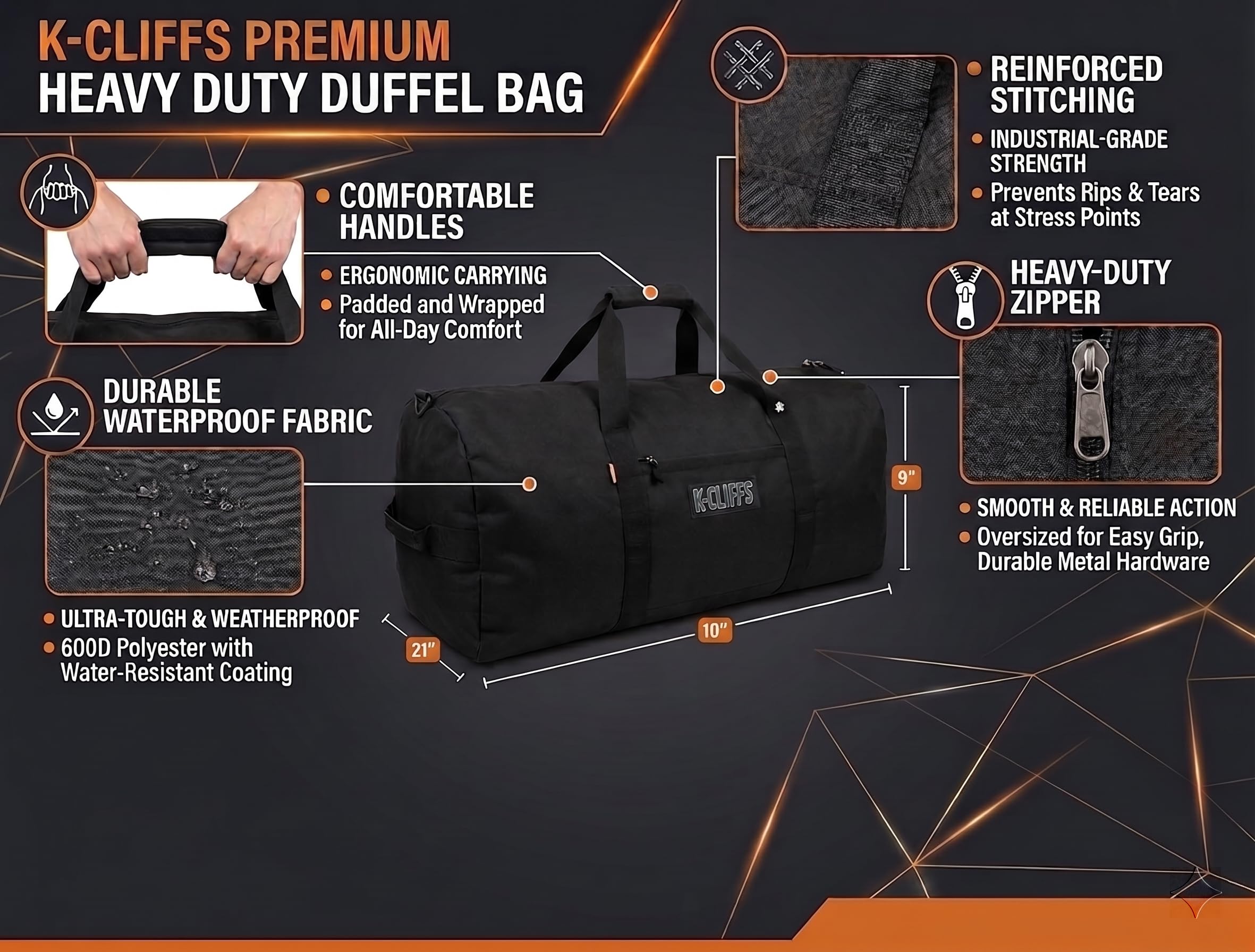 Heavy Duty Cargo Duffel duży sprzęt sportowy zestaw perkusyjny sprzęt sprzęt torba podróżna torba na bagażnik dachowy, Czarny, 36" x 17" x 17", Podstawowy