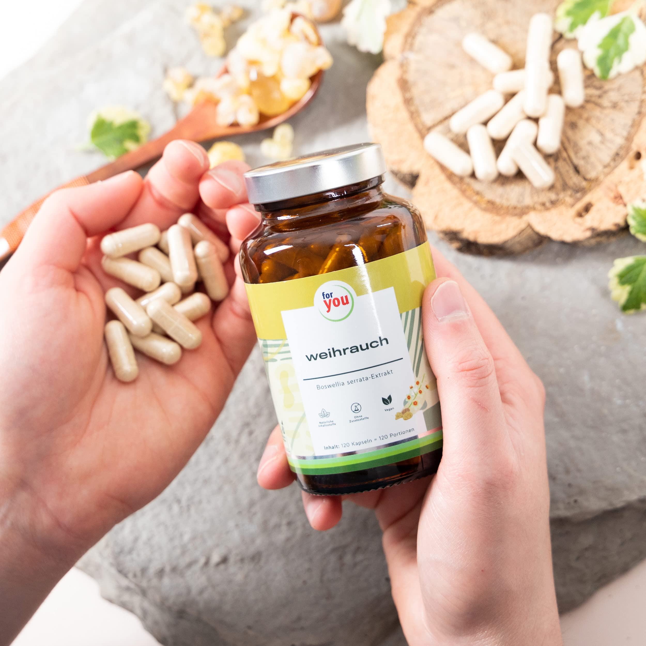 for you Weihrauch Kapseln – 120 Kapseln mit Boswellia Serrata Extrakt, standardisiert auf 65% Boswelliasäuren, plus Ingwerwurzelpulver – 400 mg pro Kapsel