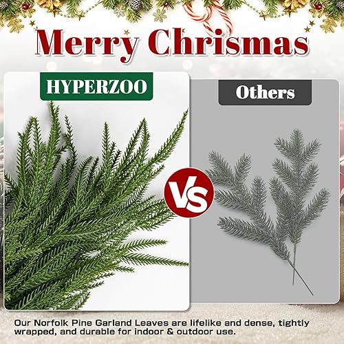Miniatura 6 de Paquete de 2 guirnaldas artificiales de pino Norfolk de 6 pies, guirnalda de pino de invierno realista de Hyperzoo para manto, escalera, barandilla,