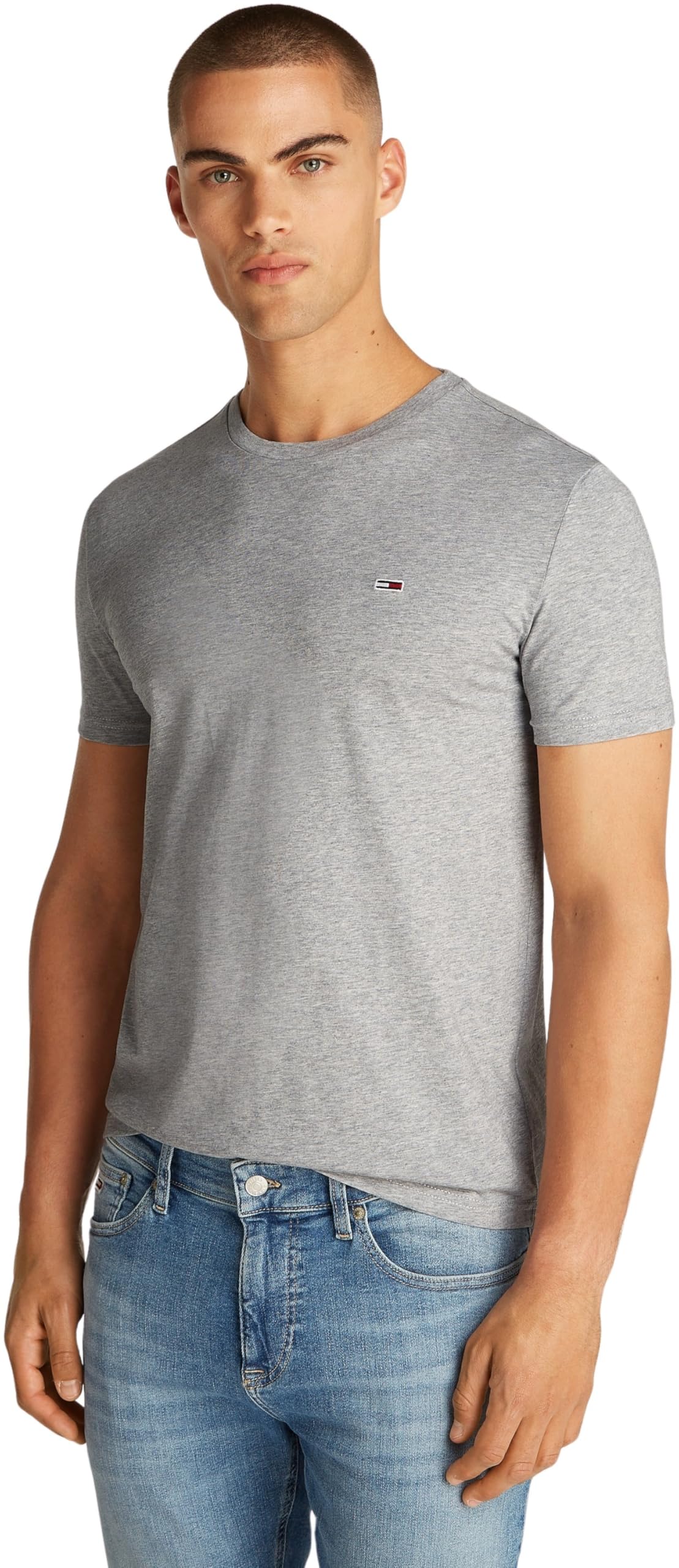Tommy Jeans Men's TJM XSLIM Jaspe HTR TEE EXT DM0DM20363 S/S T-Shirt, Grey (Grey HTR), XS