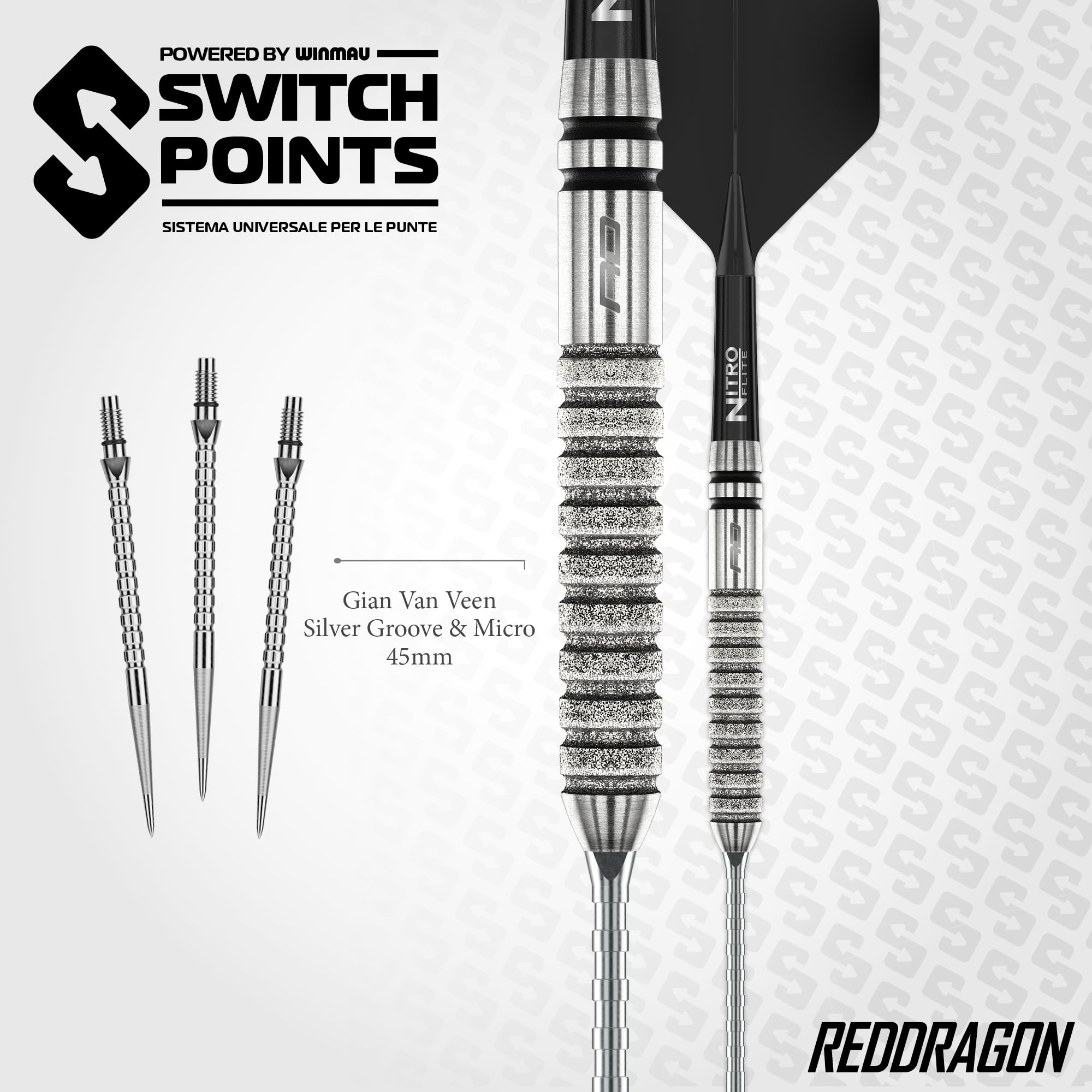 RED DRAGON Gian Van Veen Tour Edition Series - Freccette professionali in acciaio da 21 g, set di freccette professionali al 90% in tungsteno, con alette e steli