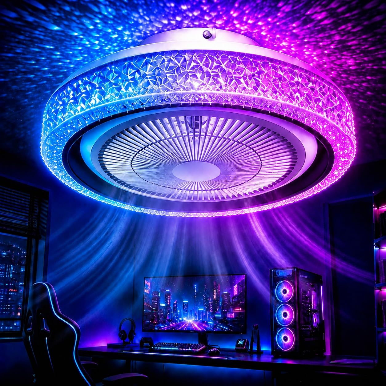 Ceiling Fans with Lights for Bedroom, 50cm LED Ceiling Fan Lamp with Alexa/App Smart Remote Control | 3 CCT &7 RGB Colors| Silent 6-Speed Fan | 3000–6500K For Low Ceiling & Small Spaces/Mood Setting