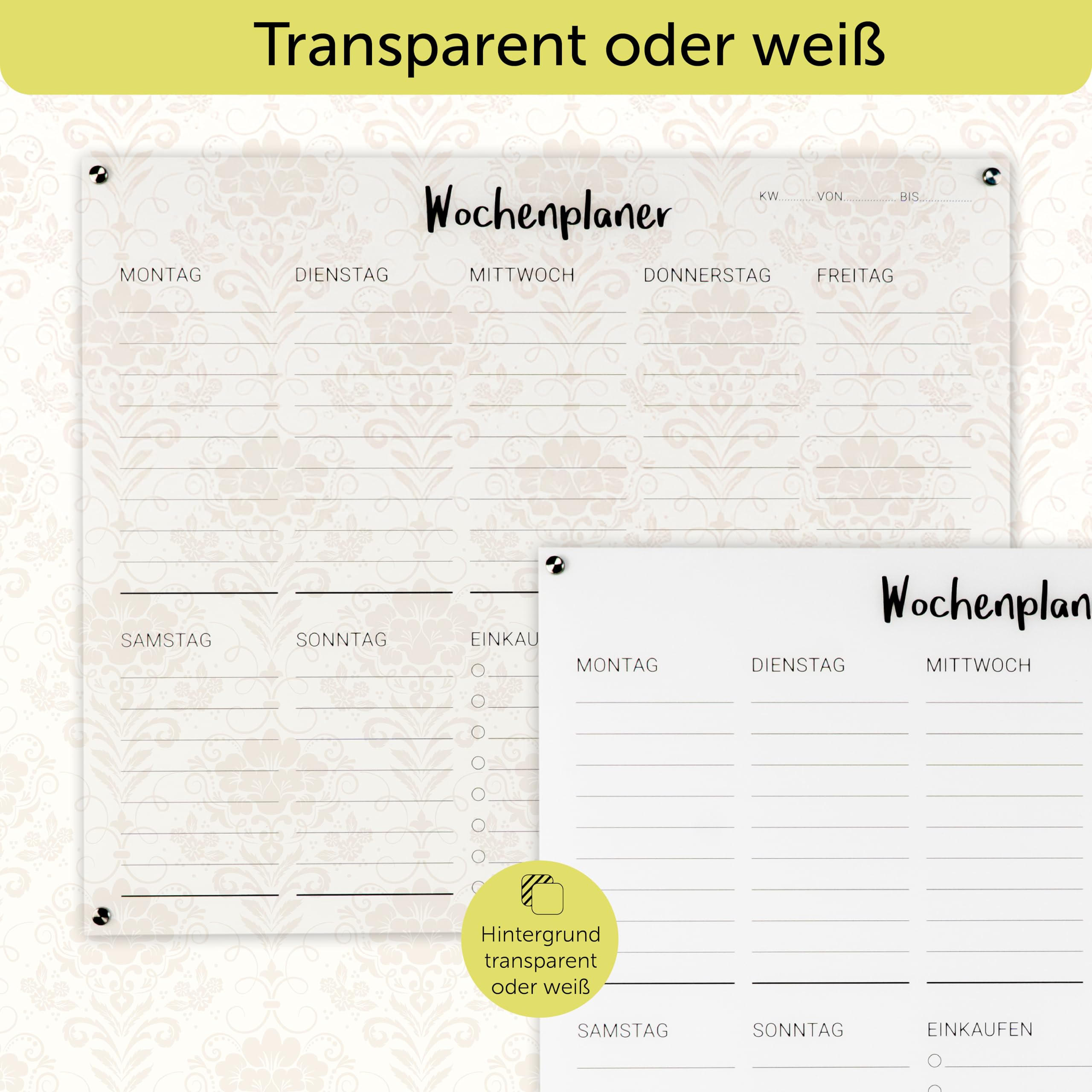 Wochenplaner Acryl 60x50 cm beschreibbar abwischbar Wandplaner Familienplaner transparent