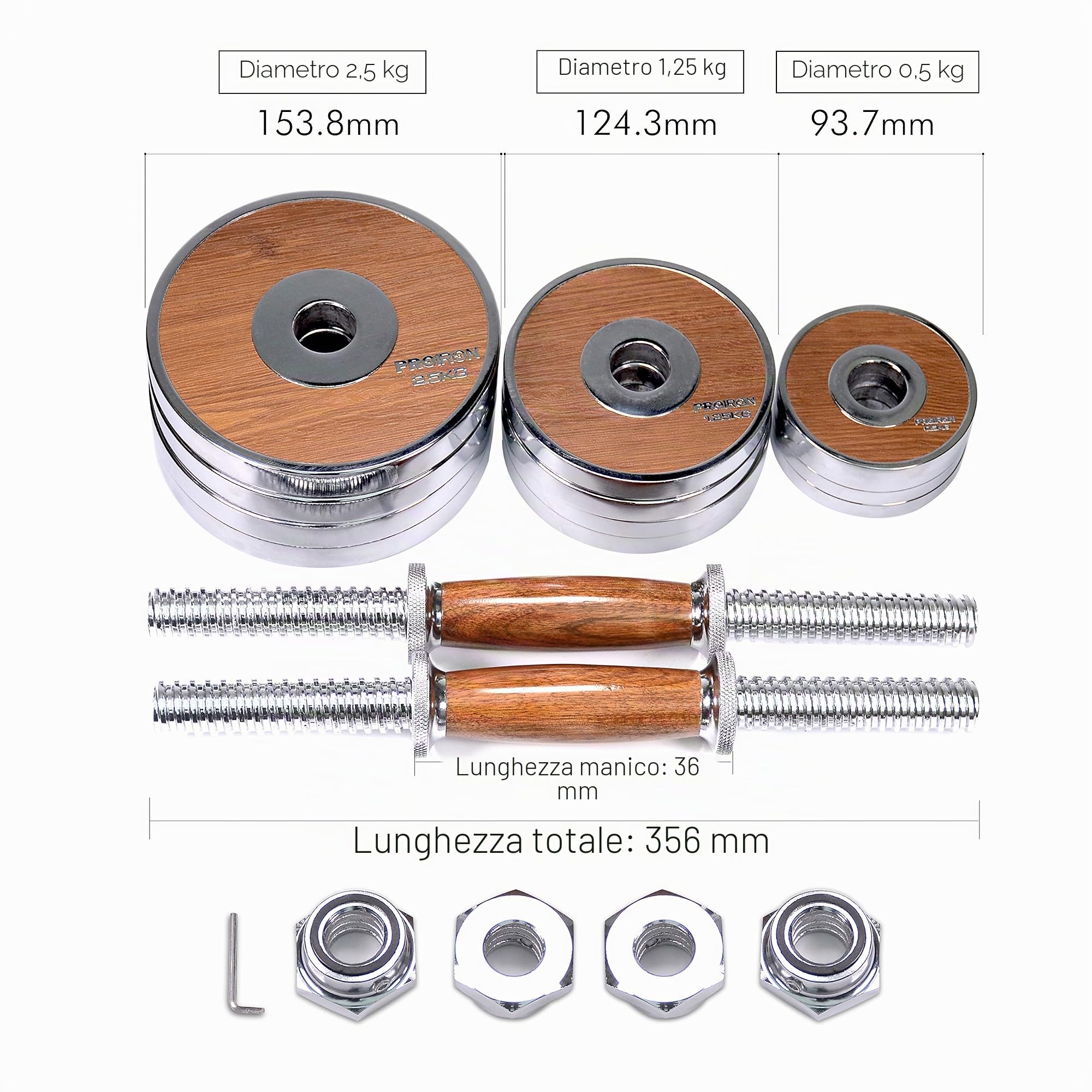 PROIRON Manubri in acciaio noce Set di manubri regolabili da 20KG per palestra (coppia)