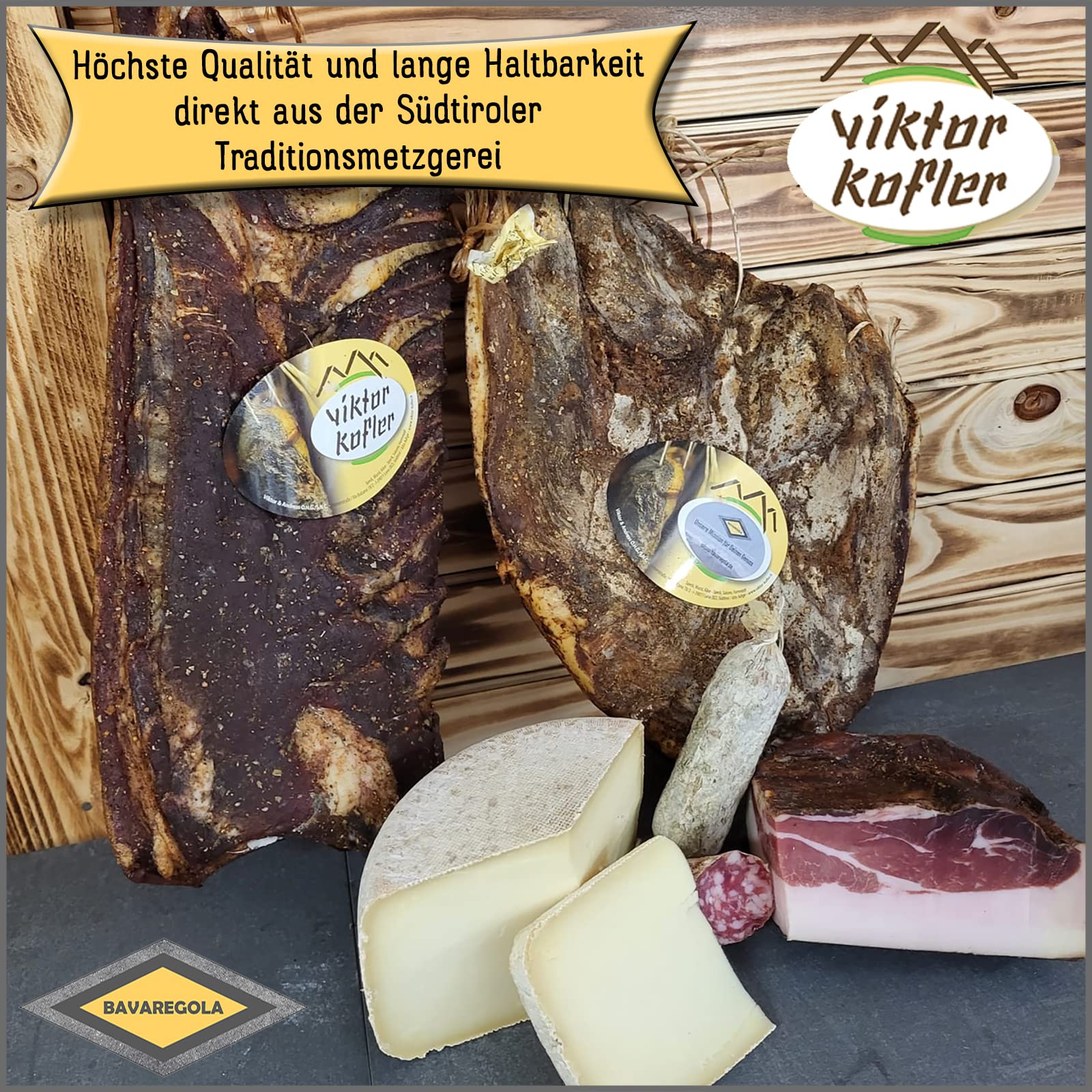 Südtiroler Geschenkset mit 7 Spezialitäten - Präsentkorb gefüllt mit Speck, Käse, Salami