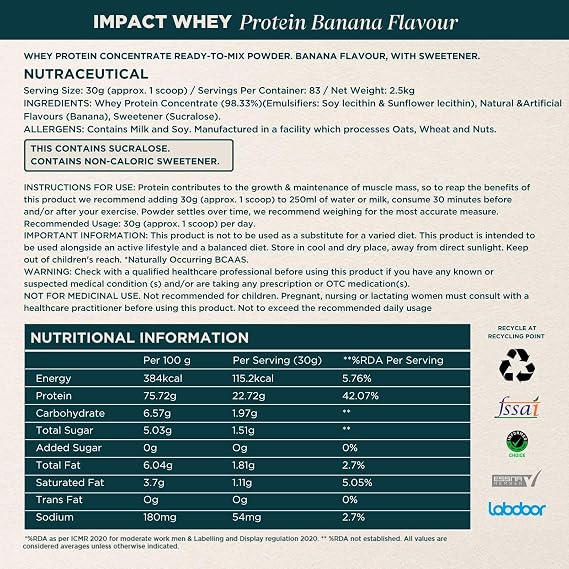 Myprotein Impact Whey Proteins Supplement, 2.5 kg, Banana