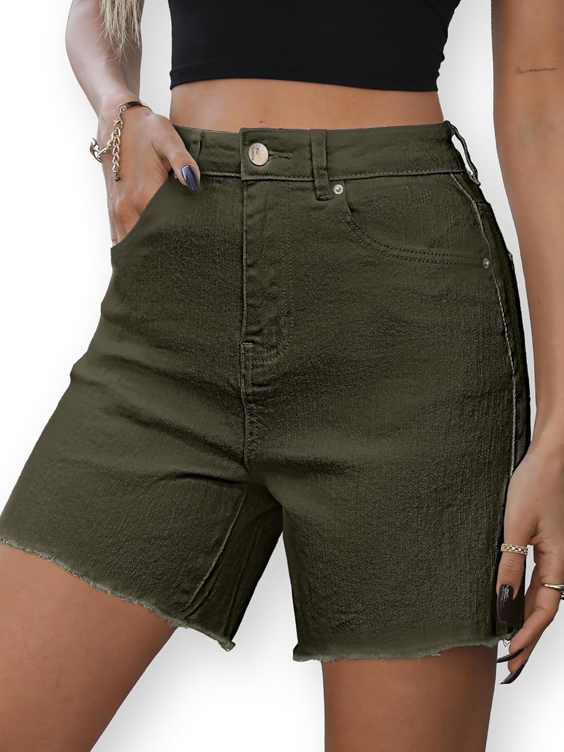 ELLEVEN Women's Raw Hem Jean Shorts, Wide Straight Leg Mom Denim Shorts - Image 4