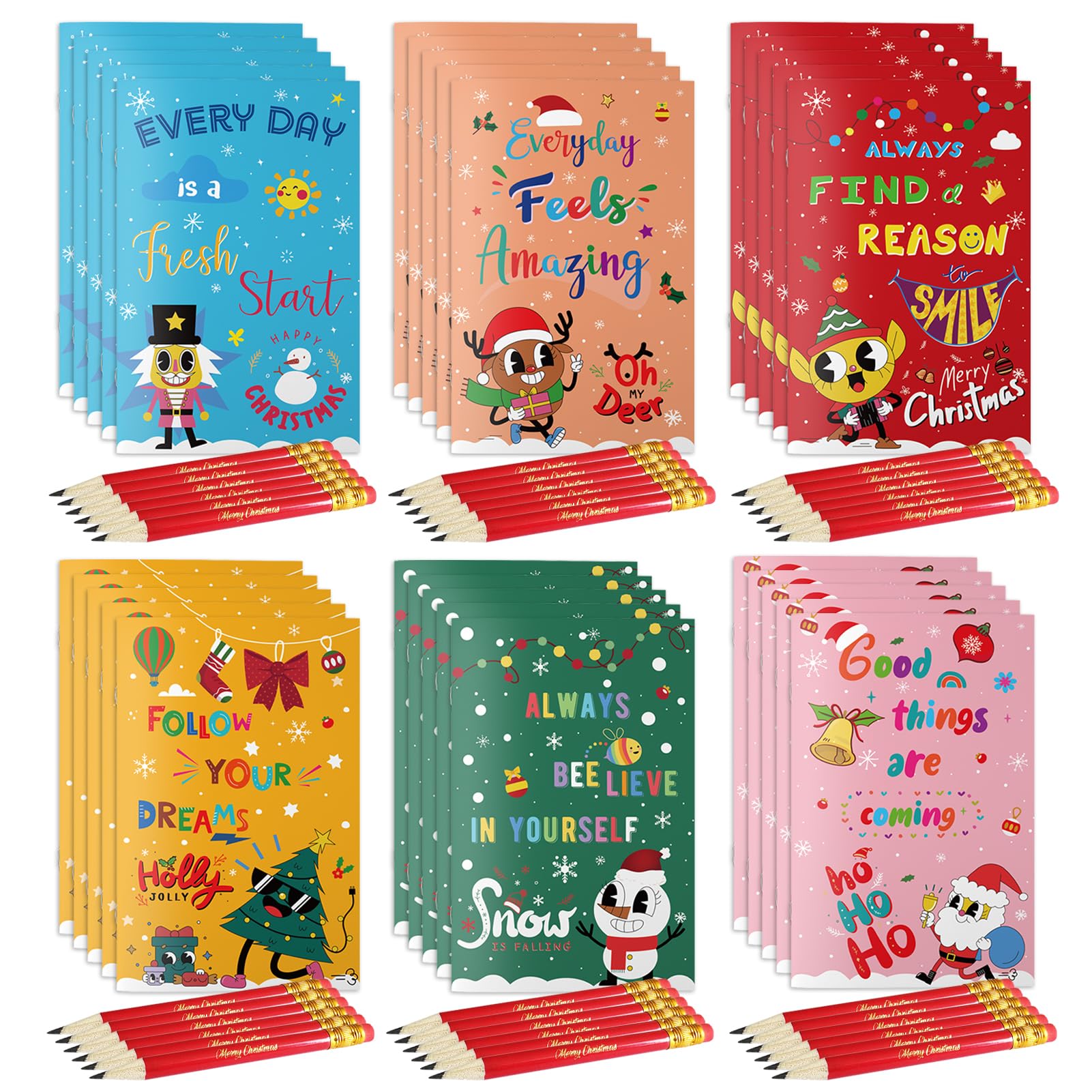 Christmas Pencils and Notebooks, 36Packs Christmas Pencil with Rubber for Children, Xmas Notepads Pencils Bulk with Erasers for Kids, Christmas Stationery for Class Students from Teacher (Christmas)
