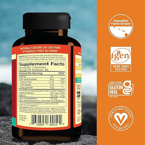 Miniatura 10 de NUTREX HAWAII, BioAstin - Astaxantina hawaiana de 12 mg, aumenta la inmunidad y apoya la salud de los ojos, la piel y las articulaciones, 60 unidades