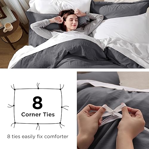 Miniatura 5 de Funda de edredón de Bedsure color gris oscuro tamaño King suave y prelavada, 3 piezas, 1 funda de edredón de 104 x 90 pulgadas con cremallera y 2