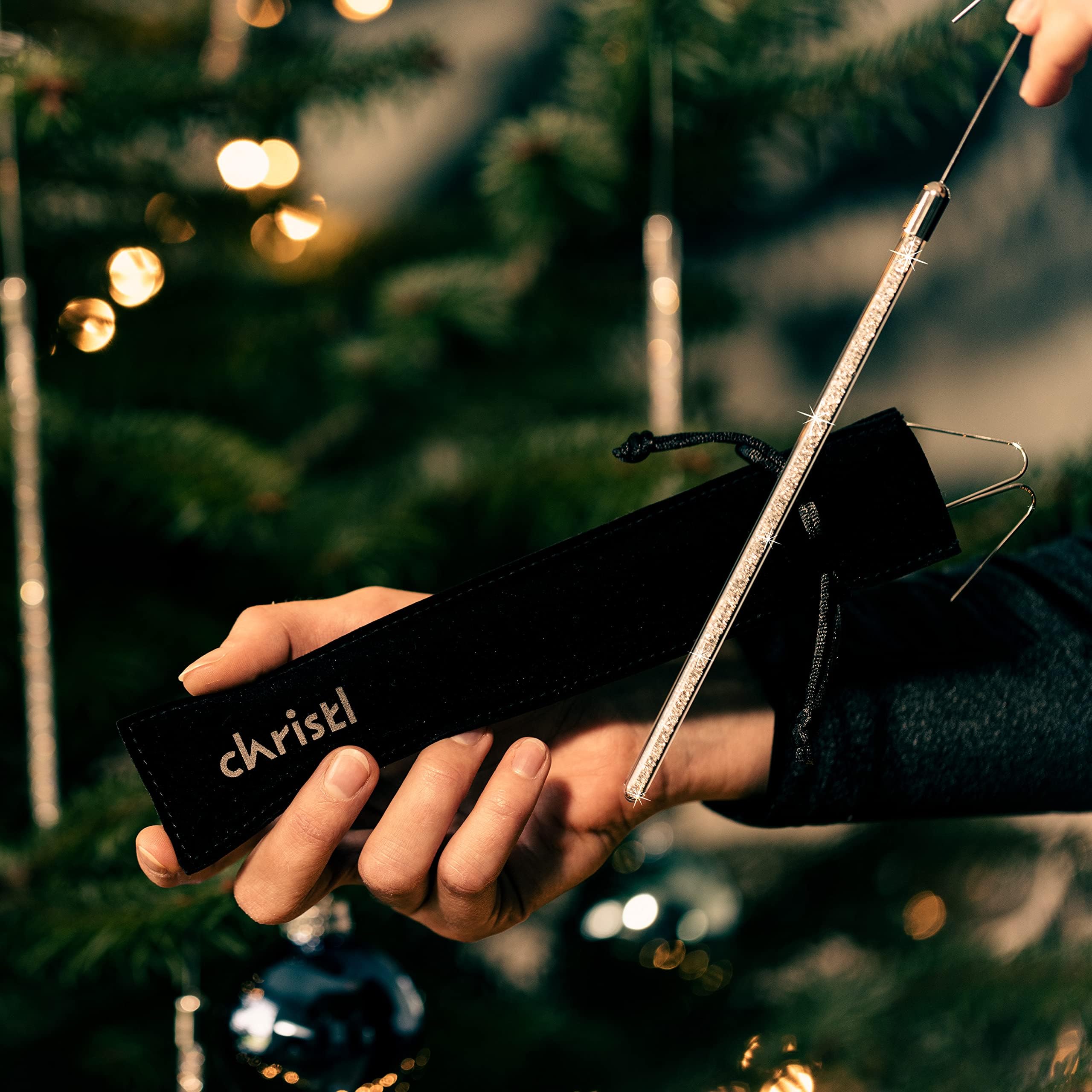 3 Christl Glas-Wunderkerzen veredelt mit Swarovski Kristallen, edler Christbaumschmuck, funkelnder Weihnachtsbaumschmuck als Dekoration (3 Stück)