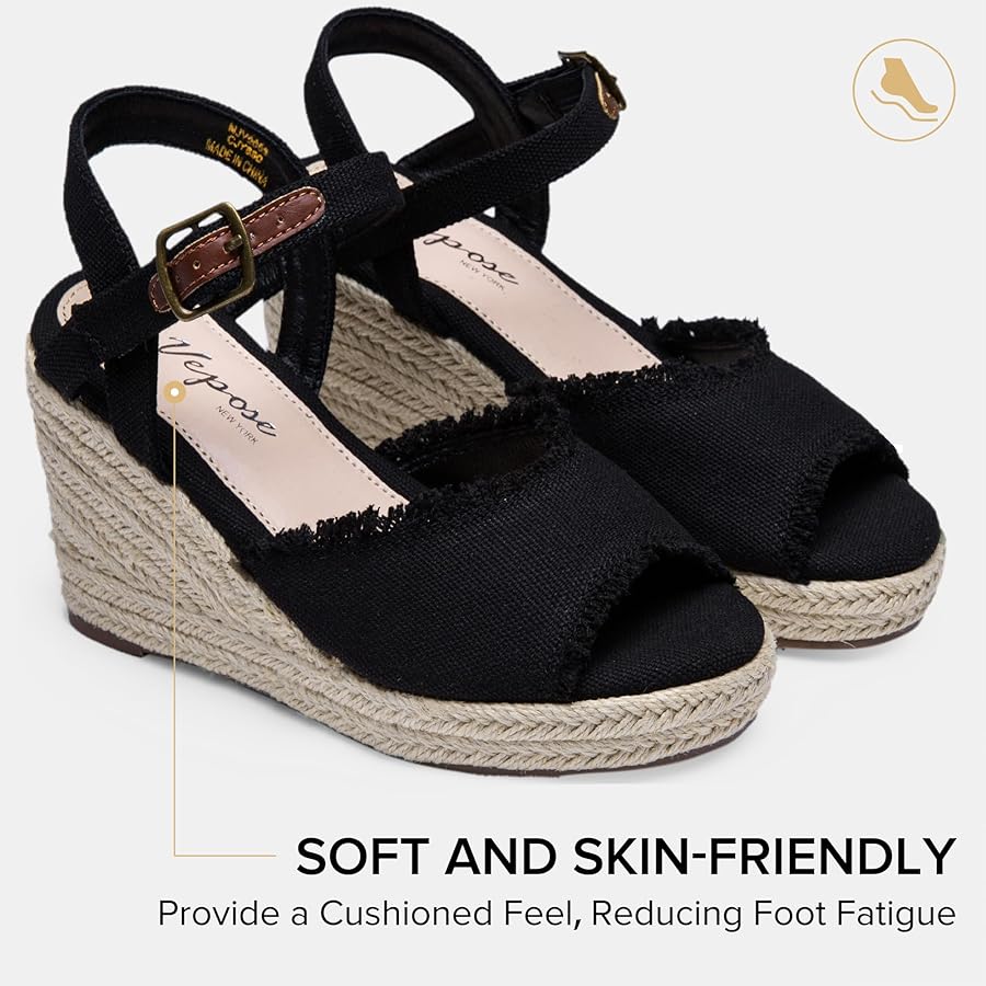 Amazon.com | Vepose Women's Black Wedge Sandals Peep Toe