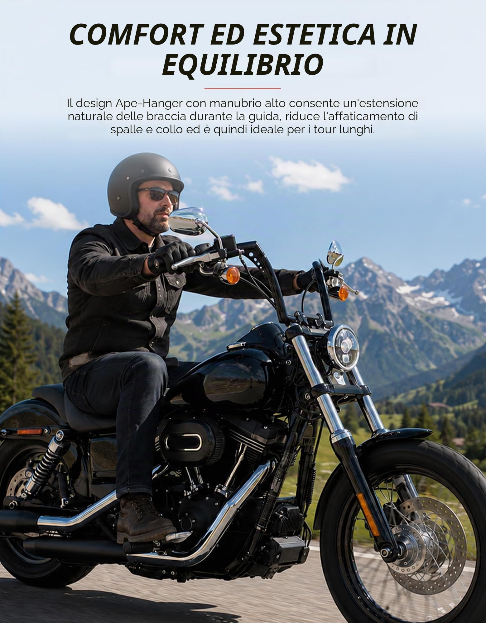TCMT Ape Hangers manubrio 1-1/4" 12" adatto per Harley Road King Softail Slim Heritage Fat Boy Deluxe Deuce FLST FXST Sportster XL 883 1200 Dyna Super Glide Wide Glide Low Rider Fat Bob