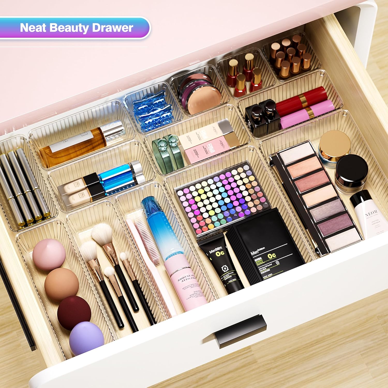 25 PCS Clear Plastic Drawer Organizer Set - 4 Sizes Makeup Organizer Desk Drawer Divider Bathroom Organizers and Storage Bins for Makeup, Jewelry, Gadgets, Office, Kitchen, Bedroom, Bathroom - Image 5