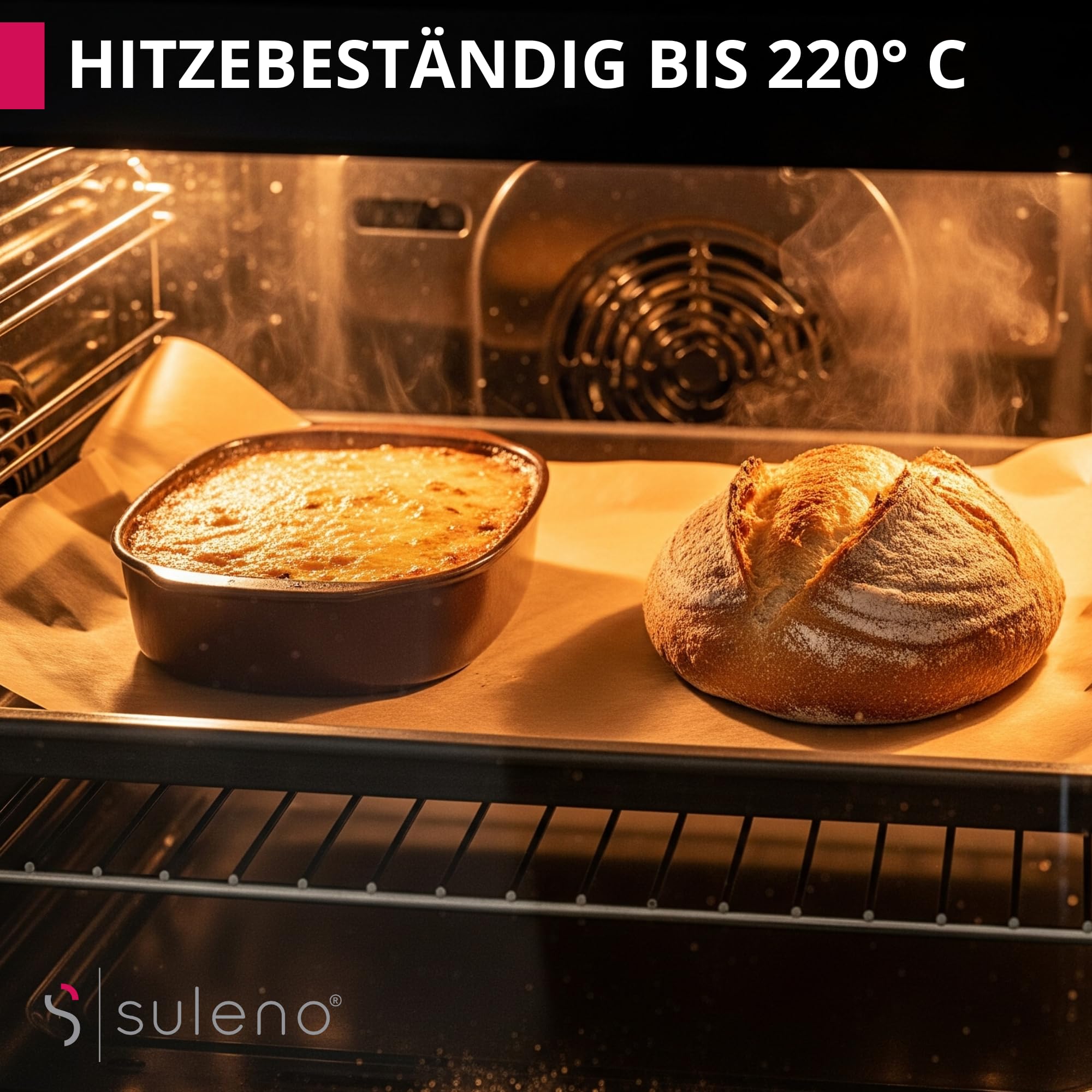 SULENO 5 x Backpapier Rolle, 38 cm x 100 m, 500 m - 5 Rollen | Antihaftbeschichtet, Hitzebeständig bis 220 °C, Beidseitig Silikoniert, Naturbraun