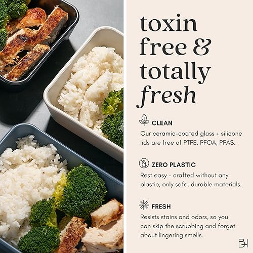 Miniatura 3 de Recipiente de almacenamiento de alimentos de vidrio recubierto de cerámica Sin PTFE, PFOA, PFAS y BPA Recipiente reutilizable no tóxico para