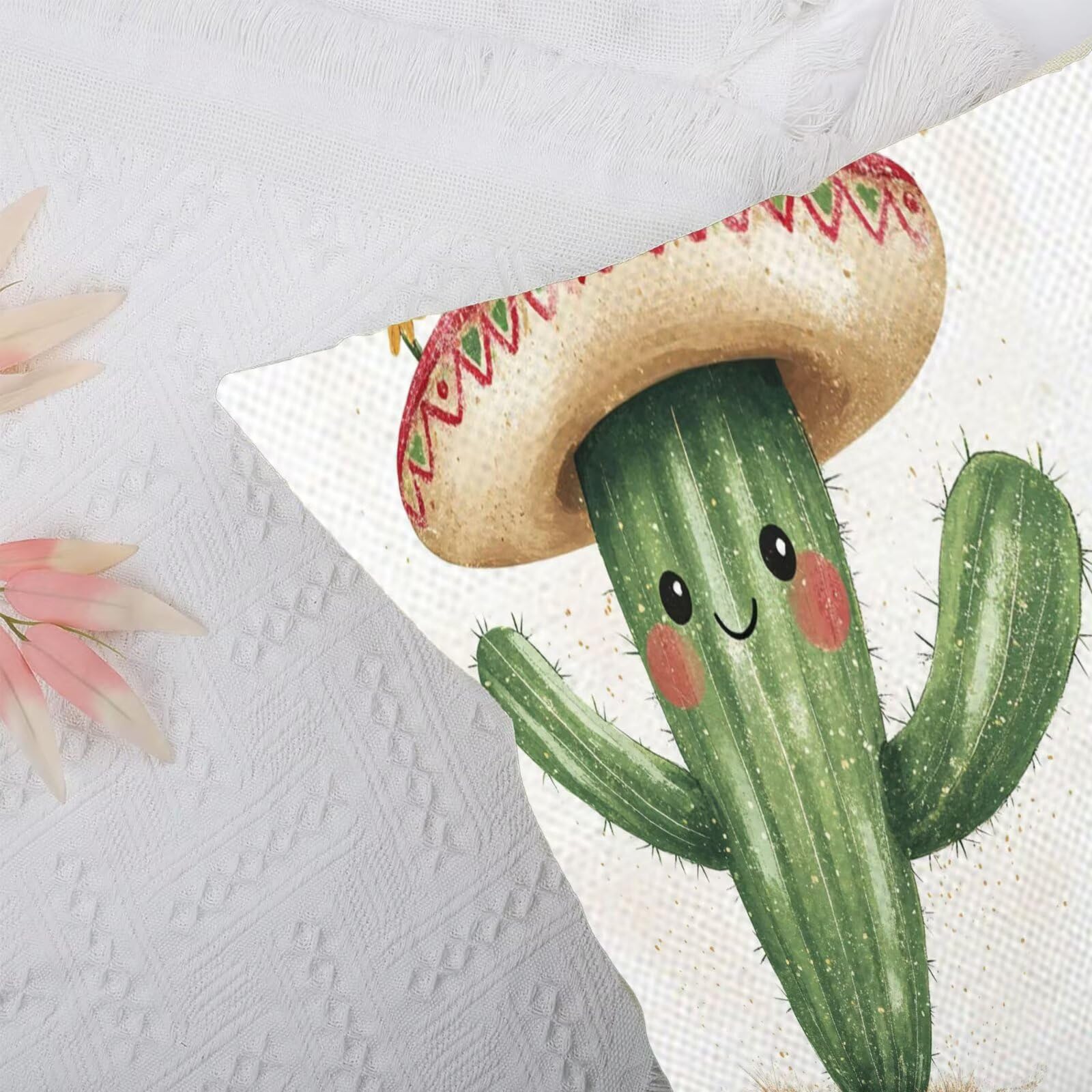 Cuscini Per Divano 60x60cm Set di 4 Cuscini da Esterno Divano Cactus Cuscino Esterno Decorativo in Piazza Estate Lino Impermeabile Cuscino Outdoor Pillowcase, Decorazione Del Giardino Beige Z-9