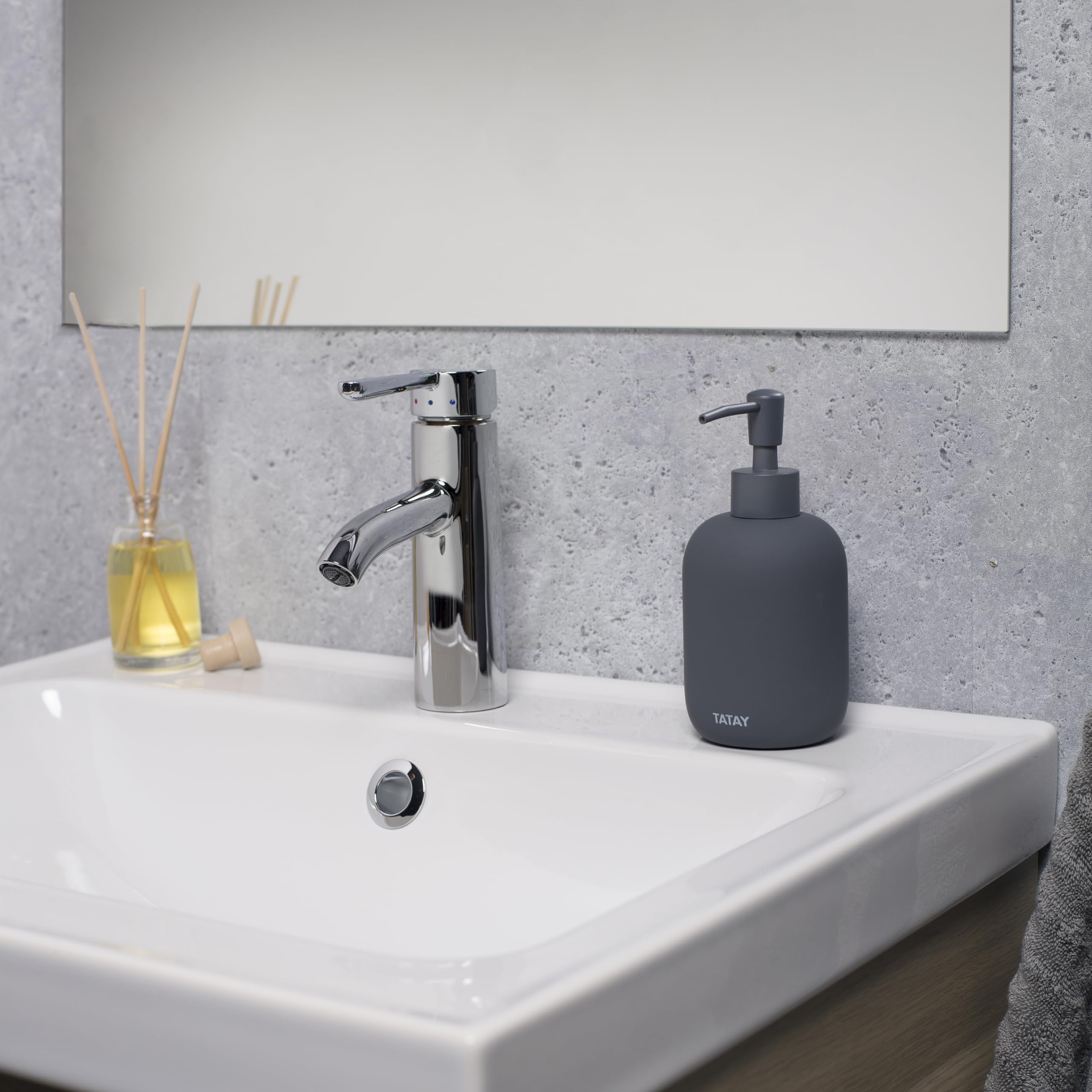 TATAY Ceramic Soap Dispenser Soft, Smooth Touch and Matte Finish, BPA Free, Anthracite Grey, Dimensions: 9.5 x 8 x 17 cm - Image 2