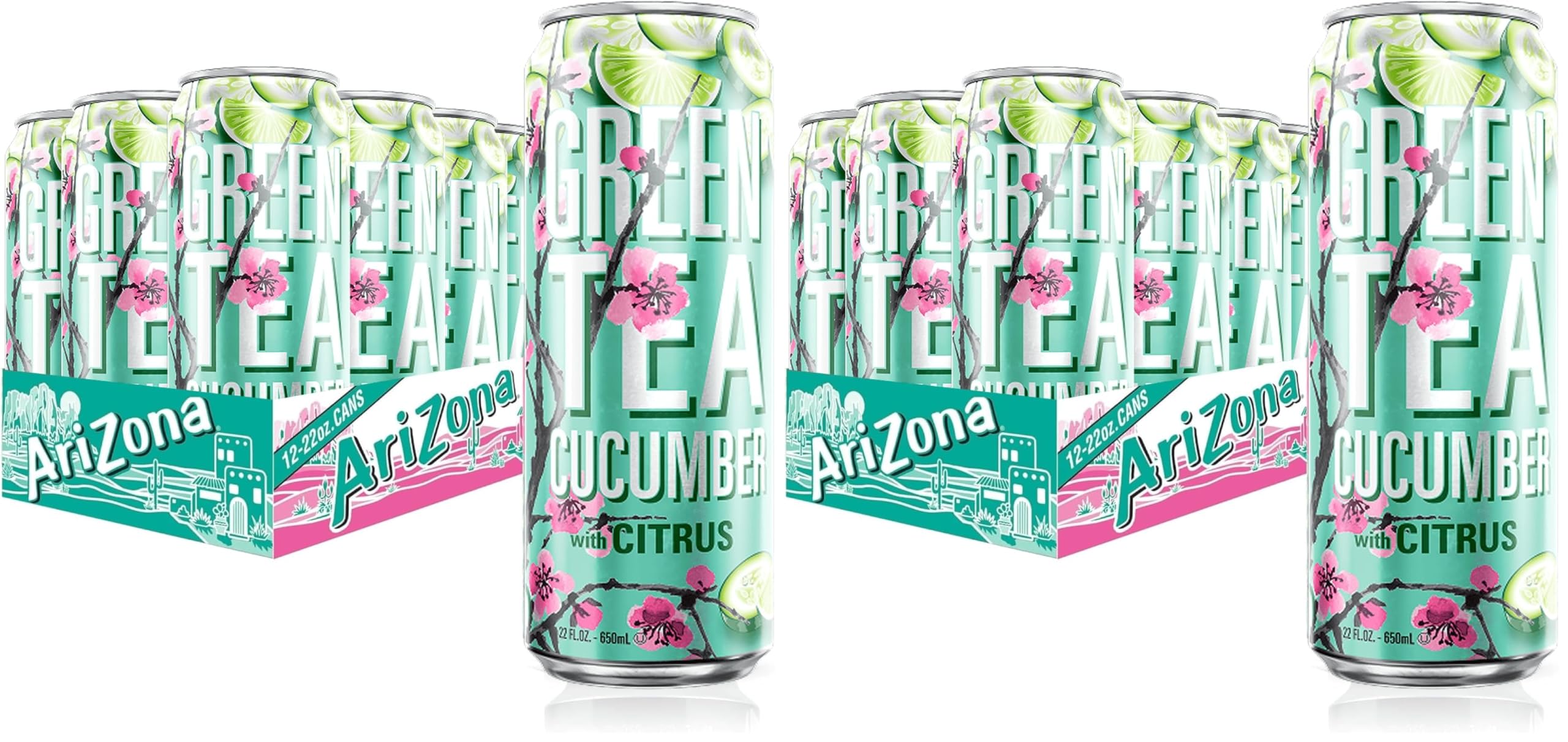 AriZona Green Tea with Cucumber and Citrus - Big Can, 22 Fl Oz (24 Pack)
