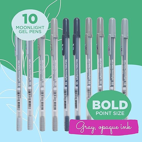 Miniatura 2 de SAKURA Gelly Roll Moonlight - 10 bolígrafos de gel, bolígrafo de tinta audaz para diario, arte o dibujo, tinta gris y opaca, línea gruesa, paquete