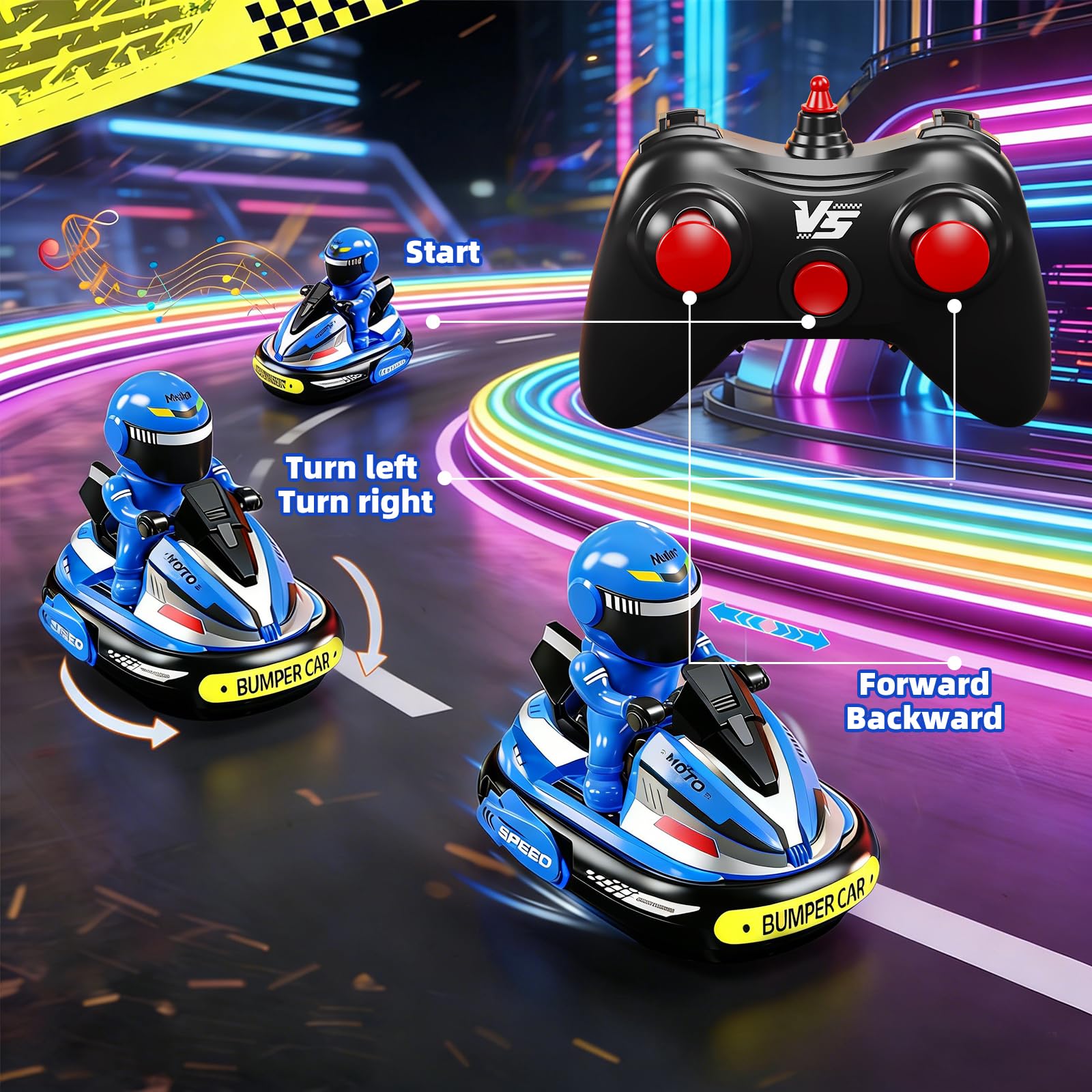 Coche Teledirigido de Juguete, 2 Piezas RC Colisión Coche Super Bumper Car, 360° Drift Stunt Auto Scooter, Luz LED y Música, Coche Teledirigido con Muñeca Eyectora, Regalos para Niños,Niñas