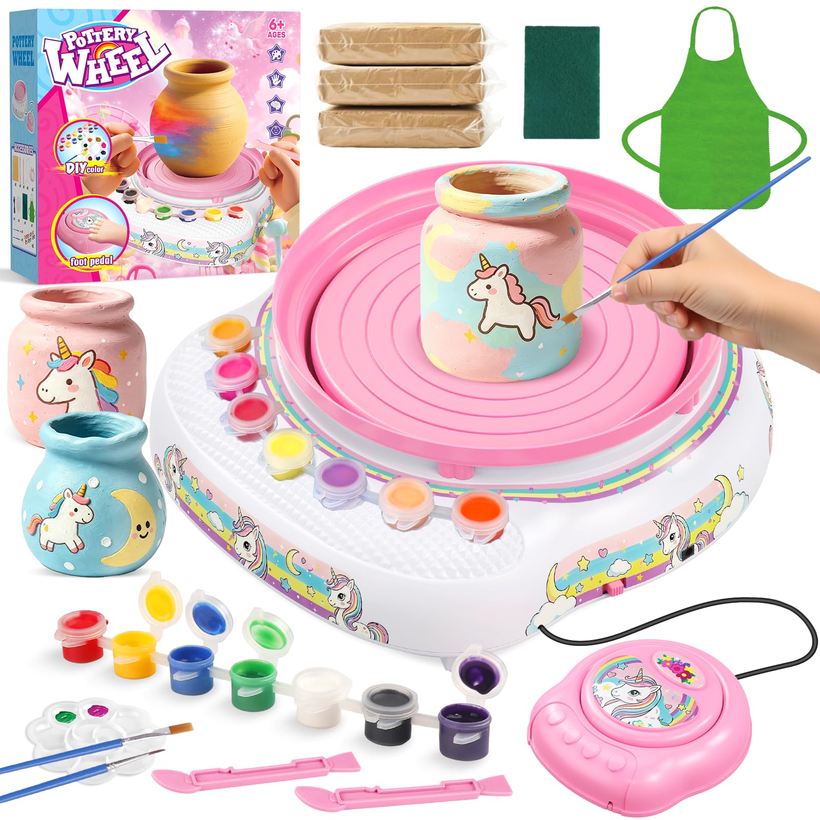 Tornio per Ceramica Bambini 6-12 Anni – Kit Completo Fai-da-Te Principianti con 3 Argille Autoindurenti, Strumenti, Materiale Arti e Mestieri, Regalo Compleanno Bambini e Bambine 6+ Anni Blu (Bianco)