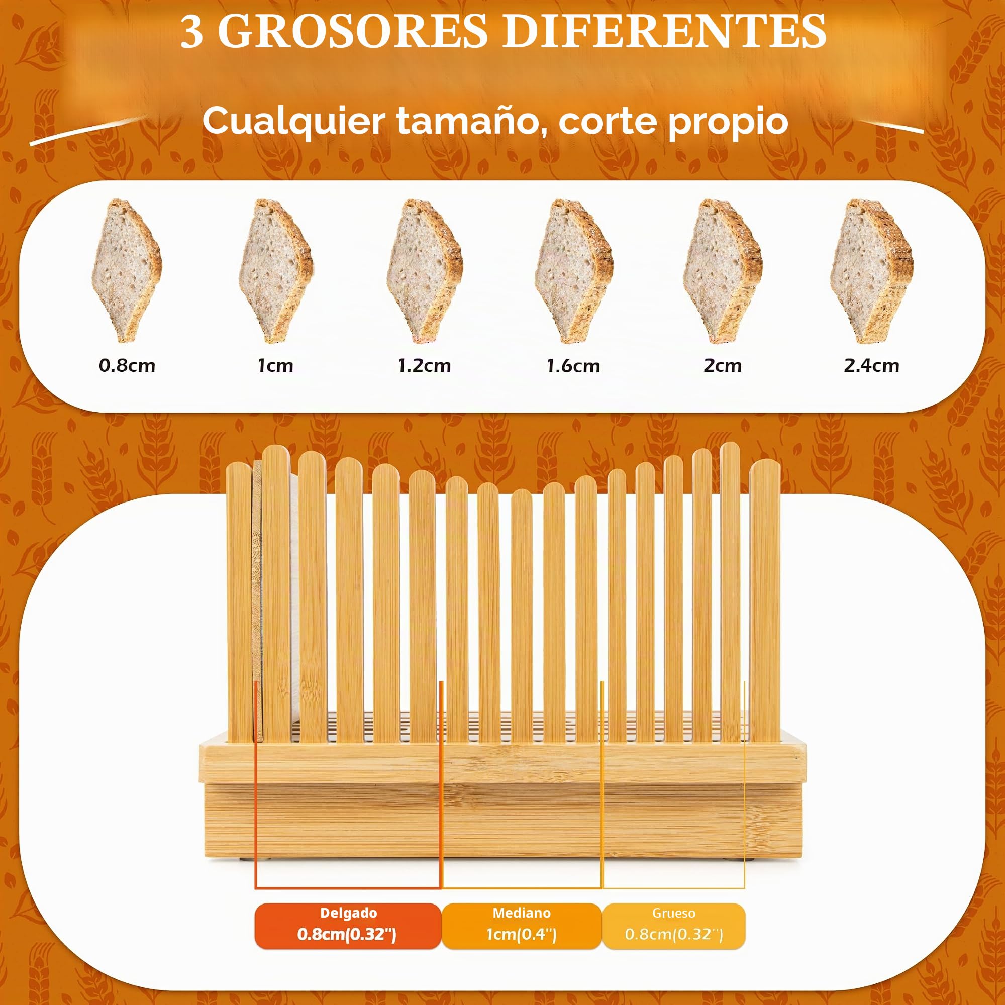 Weenkler Cortador de pan de bambú ajustable, cortador de pan para hacer pan casero en 3 grosores para pan, panecillos, panecillos