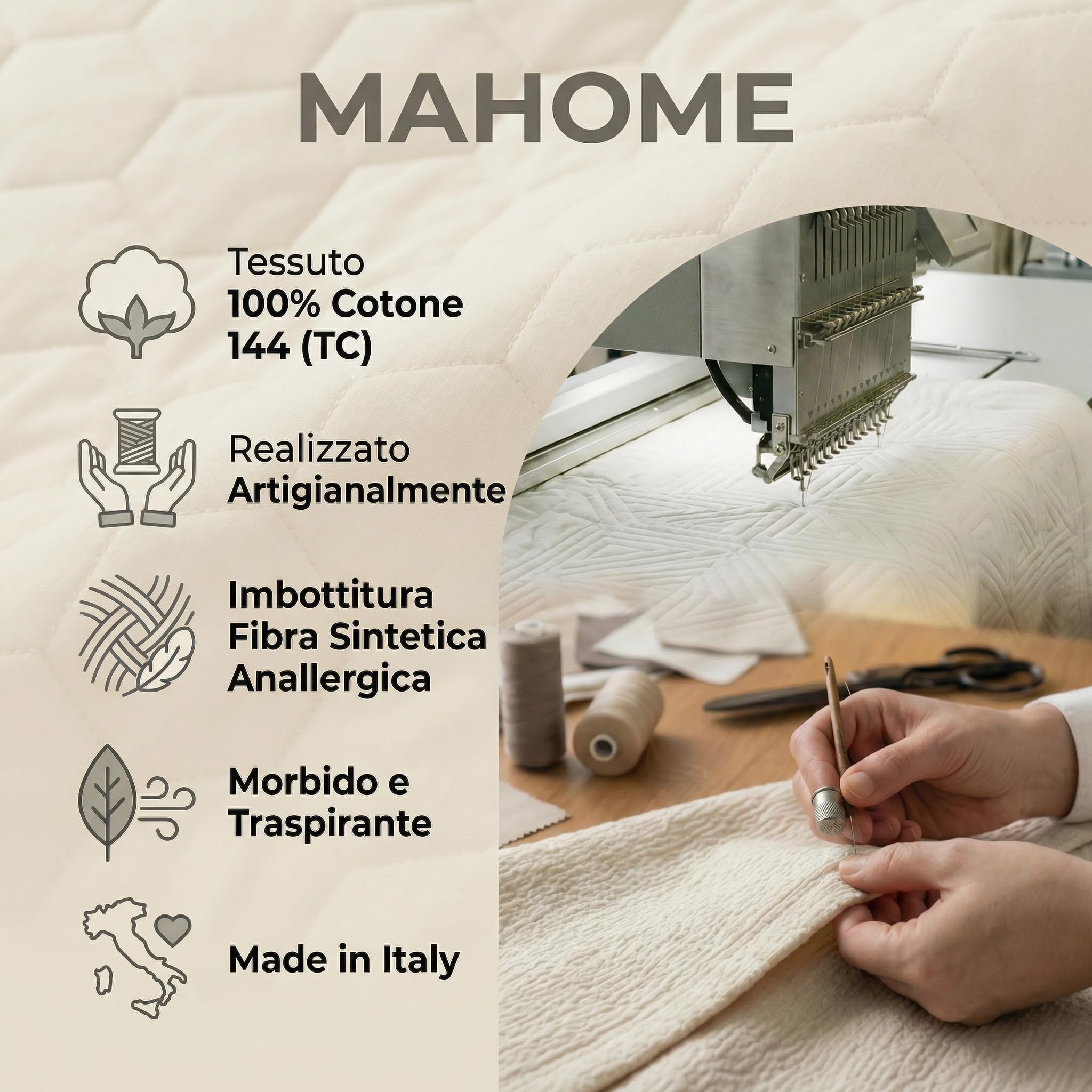 Mahome Trapuntino Matrimoniale Primaverile Estivo in 100% Puro Cotone 260x260 cm Leggero Double Face - Copriletto Trapuntato morbido Traspirante Anallergico - Made in Italy – Fluttu Tiffani