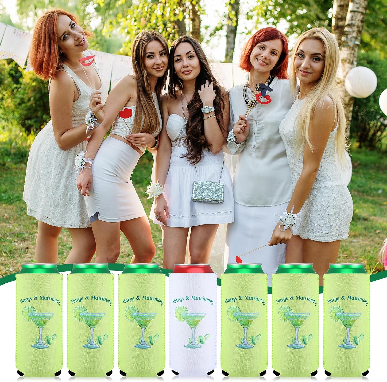 Jingmore 12 Pcs Bachelorette Can Coolers Bulk Margarita Party Can Sleeves Margs and Matrimony Beer Cup Holders for Bachelorette Party Favor Bridal Shower Wedding Decorations (5.51 x 3.54 Inch)