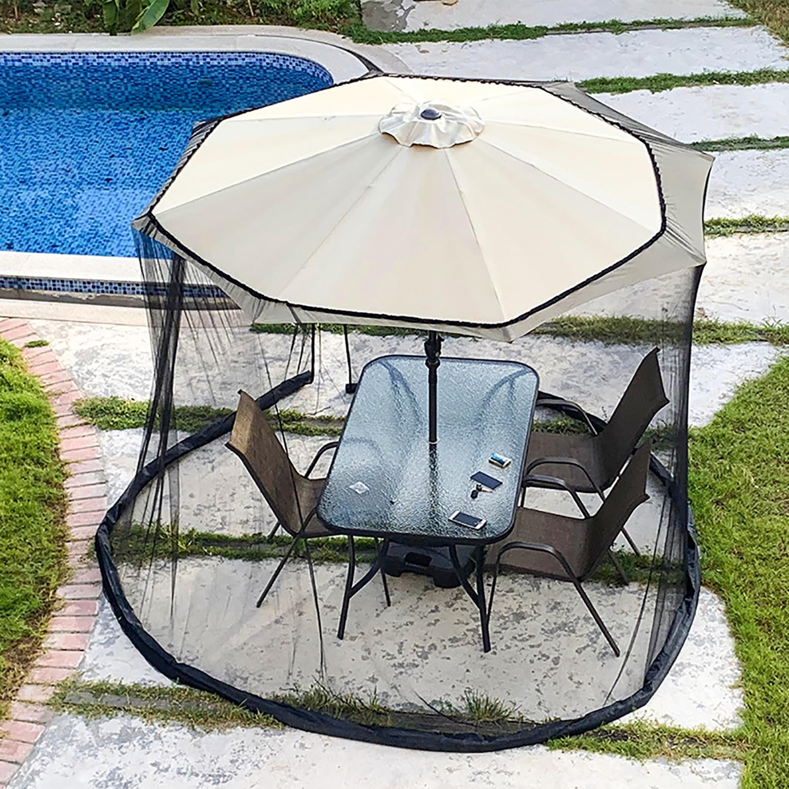 Czarna siatka poliestrowa parasola komarowa, siatka parasoli zewnętrznych, wiatroszczelne regulowane siatki komarowe pasuje 10/11ft parasola patio lub zewnętrzne parasole stołowe