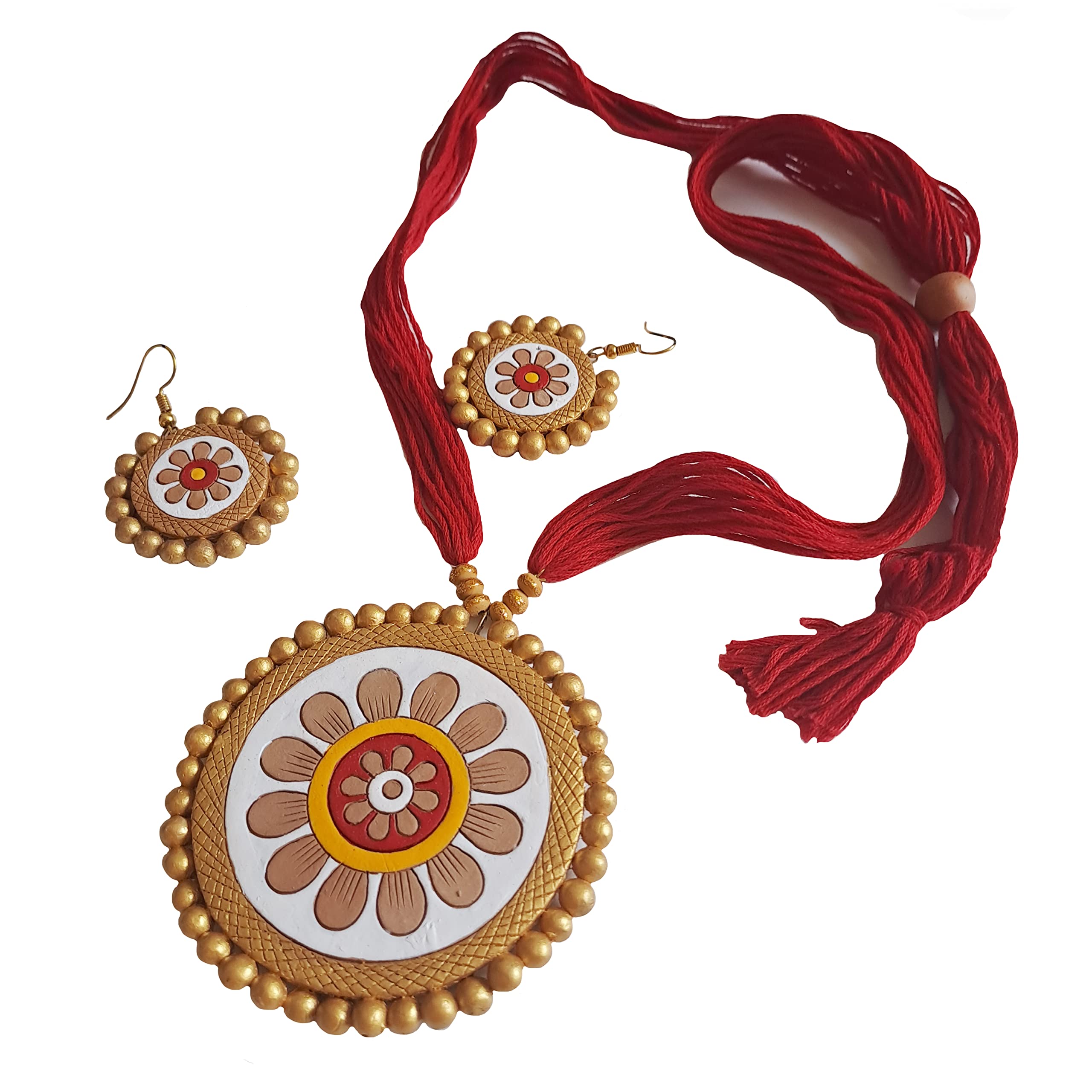 Avighna Terracotta Jewellery Set (Red, White & Golden) (B0B87GR35G) Amazon Price History, Amazon Price Tracker