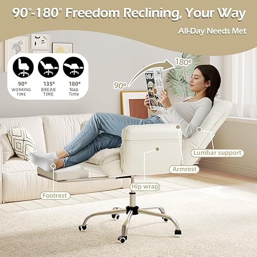 Miniatura 4 de EROMMY Silla de oficina, silla de juegos de altura ajustable con respaldo inclinado, reposabrazos suave y reposapiés, diseño ergonómico destacado,