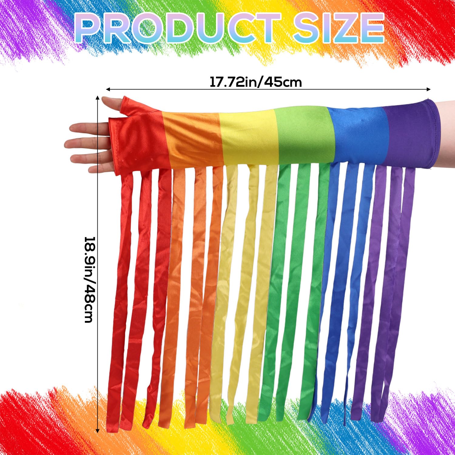 Lyreh Chauffe-Bras Arc-En-Ciel, Longueur 48cm Chauffe-Bras à Franges Arc-En-Ciel Sans Doigts Costume pour Femmes Hommes Fête d'Halloween Gay Pride