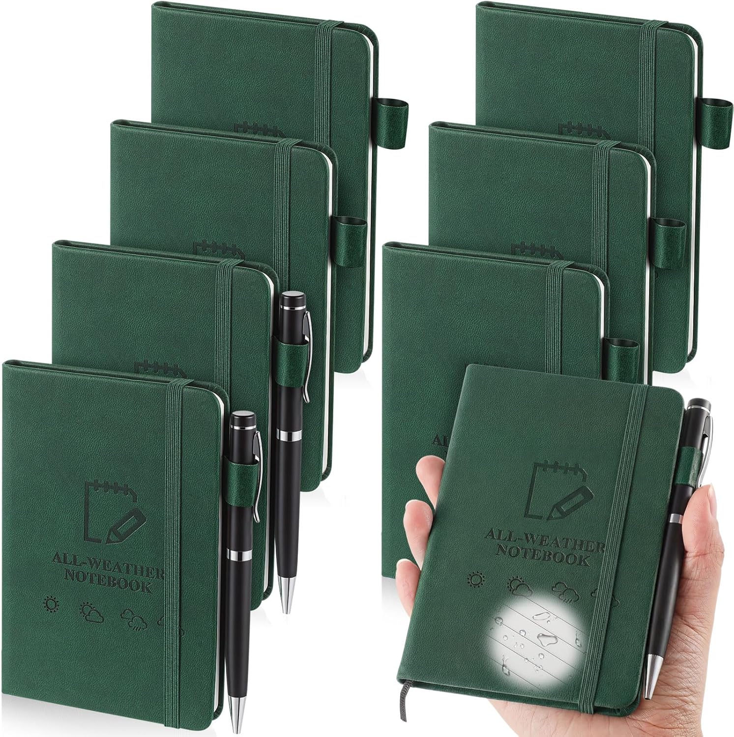 8 Packs Waterproof Notebook 4" x 6" Stone Paper Notebook All-weather Small Pocket Notepad A6 Steno Pads Rain Waterproof Notepad for Woodworker Outdoor Wild Hiking (Green)