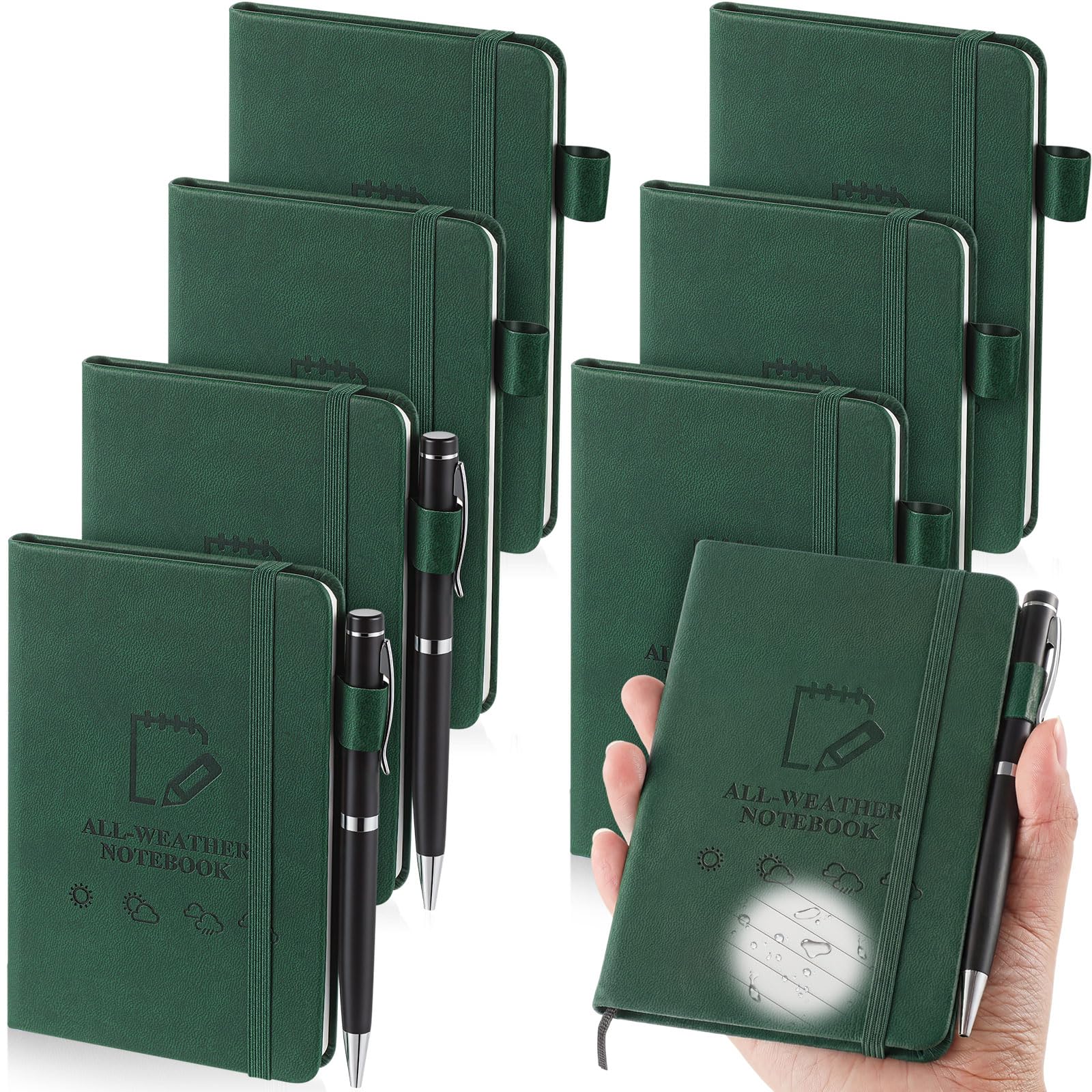 8 Packs A6 Waterproof Notebook, Stone Paper Notepad, Green