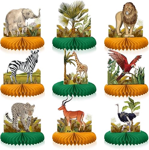 Shappy 9 centros de mesa de safari africano para mesas, decoración de baby shower, animales de la selva, centros de mesa de panal de abeja,