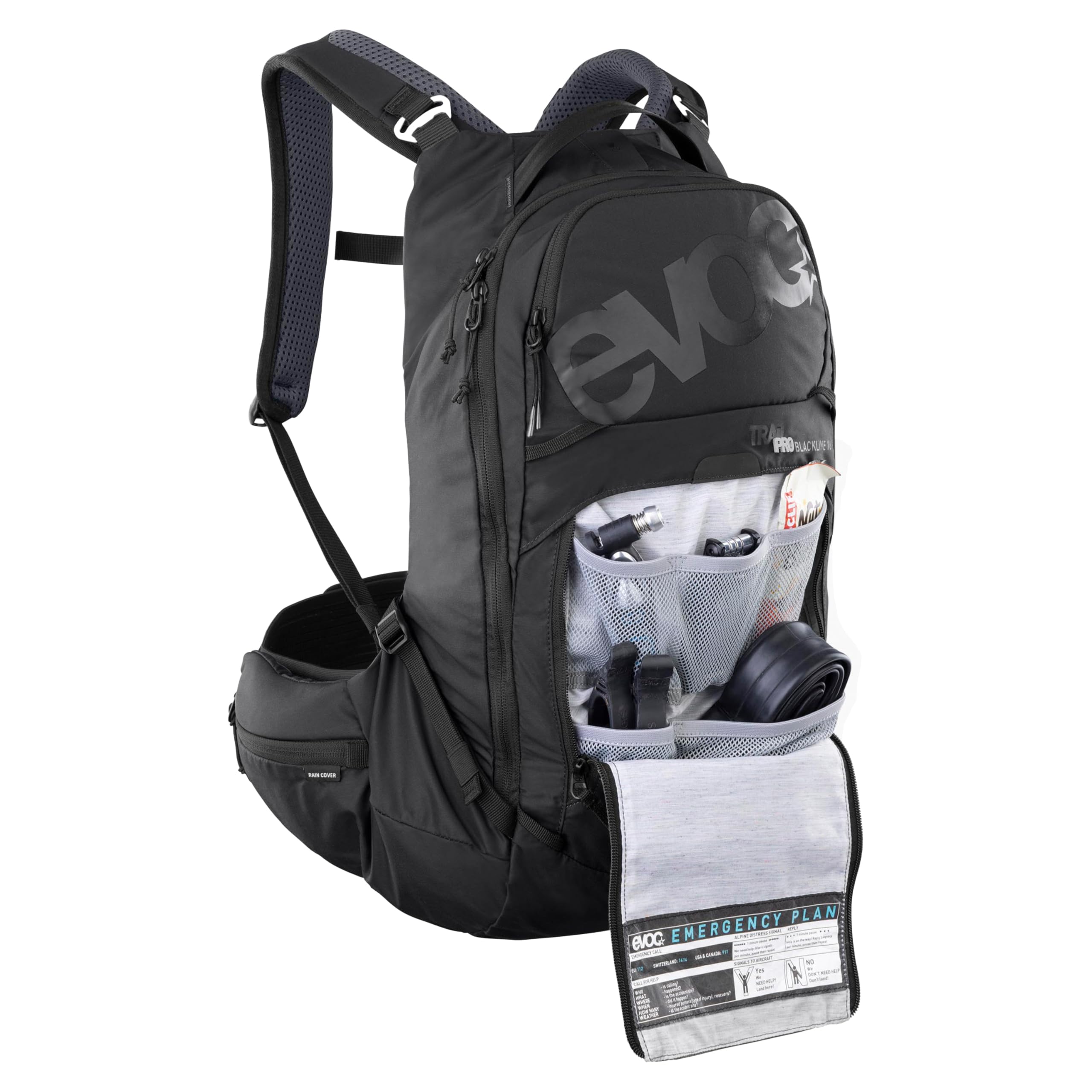 EVOC TRAIL PRO BLACKLINE 16 Sac à dos de protection (sac à dos léger avec protection dorsale, compartiment pour poche à eau inclus, ajustement optimal, L/XL), Noir