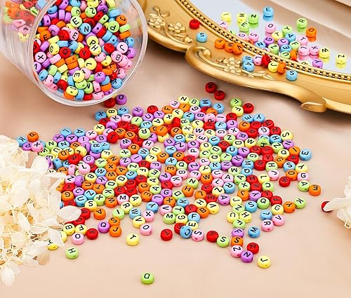 Miniatura 8 de DUQGUHO 3500 cuentas de letras acrílicas con números del alfabeto de la A a la Z, cuentas redondas blancas de 26 letras para hacer joyas, pulseras,