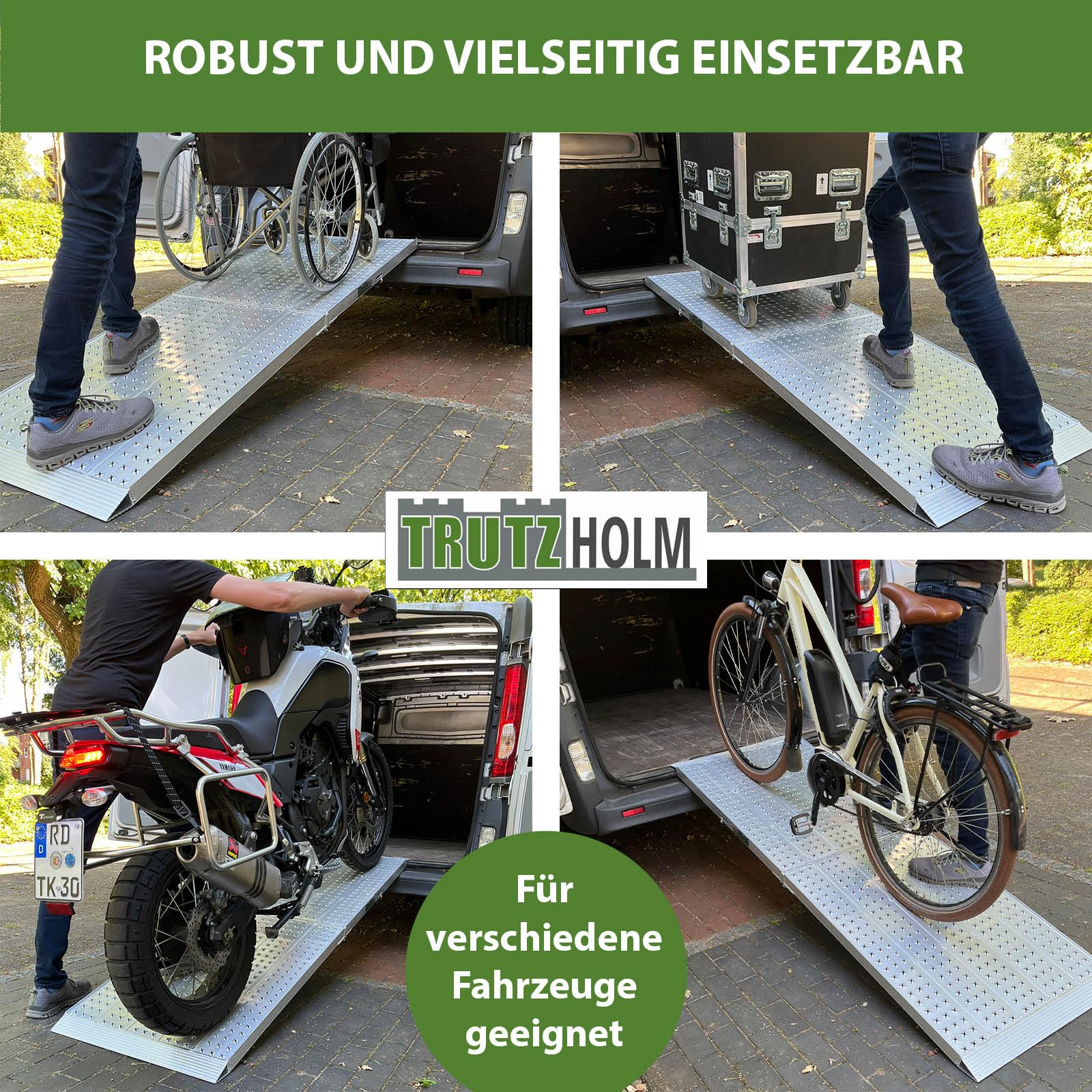 TRUTZHOLM 1 x Auffahrrampe extrabreit 70 cm klappbar 213 cm Länge 400 Kg Traglast Alu Rampe Verladerampe Eventrampe
