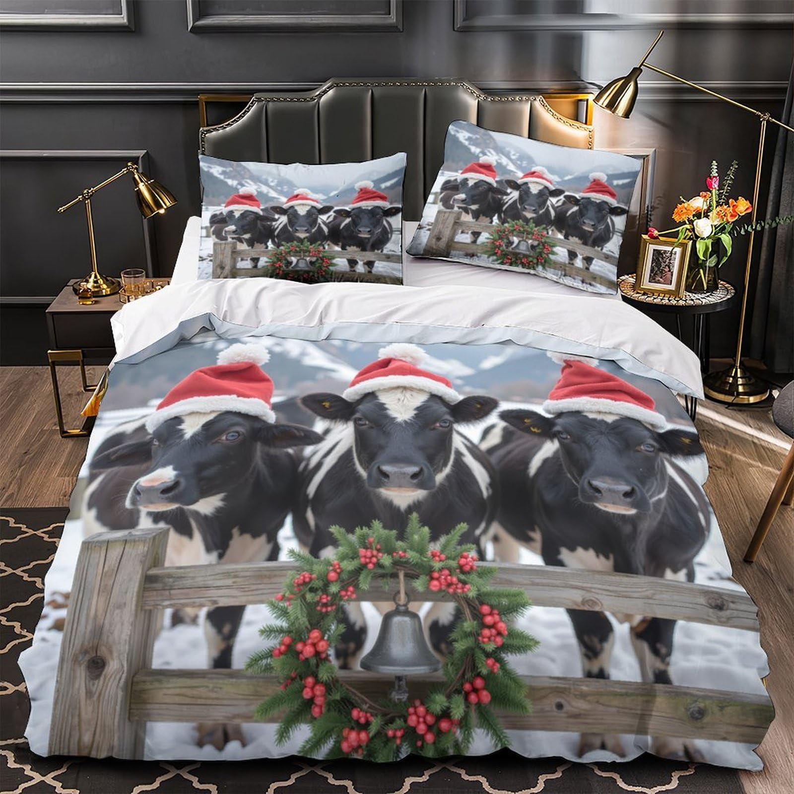 Housse de couette vaches de Noël 140x200 microfibre lit simple
