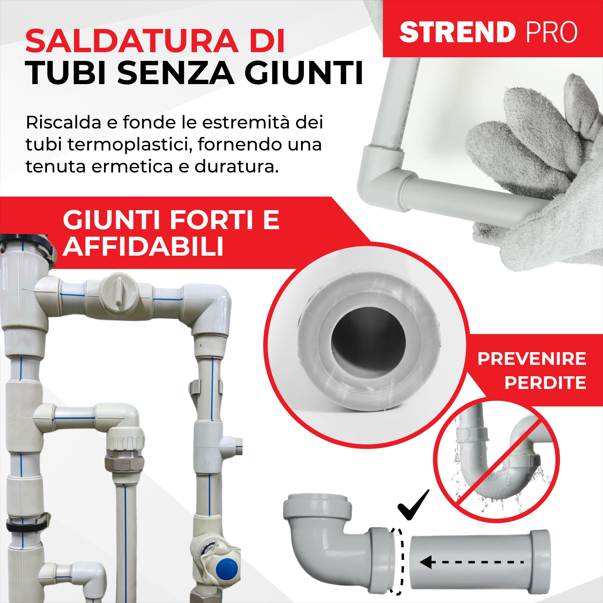 STREND PRO Saldatrice a Manicotto | 1500W Polifusione | Per Tubi in Plastica Ø20–63 mm - PPR, PE | Saldatrice Professionale con 14 Accessori | Regolazione 0–300°C