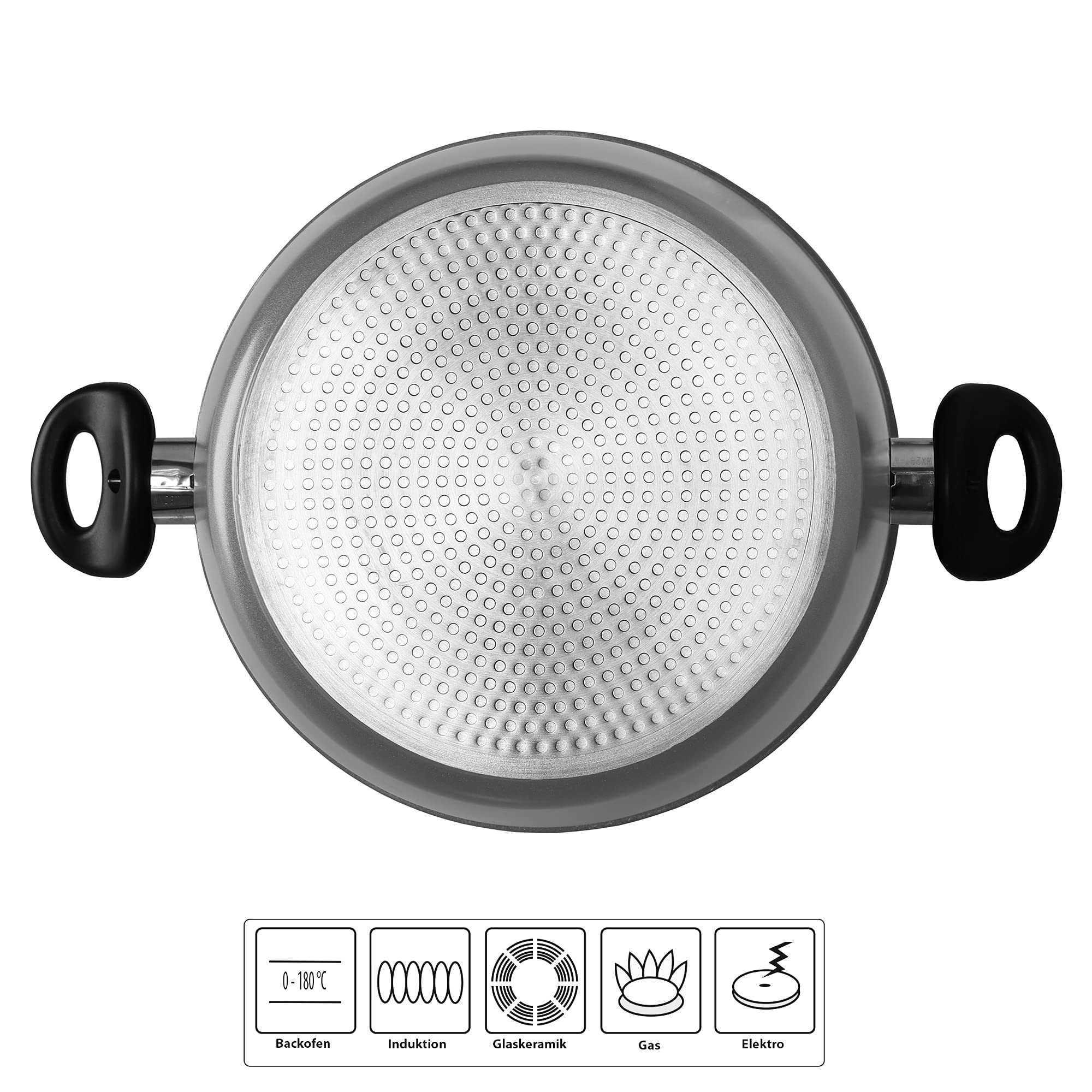 STONELINE XXL Aluguss Kochtopf 28 cm, Großer Topf mit Deckel 7 L, Antihaft beschichtet mit echten Steinpartikeln, Kochtopf Induktion 28 cm, für alle Herdarten, Backofen, Kochen ohne Fett oder Öl, Grau